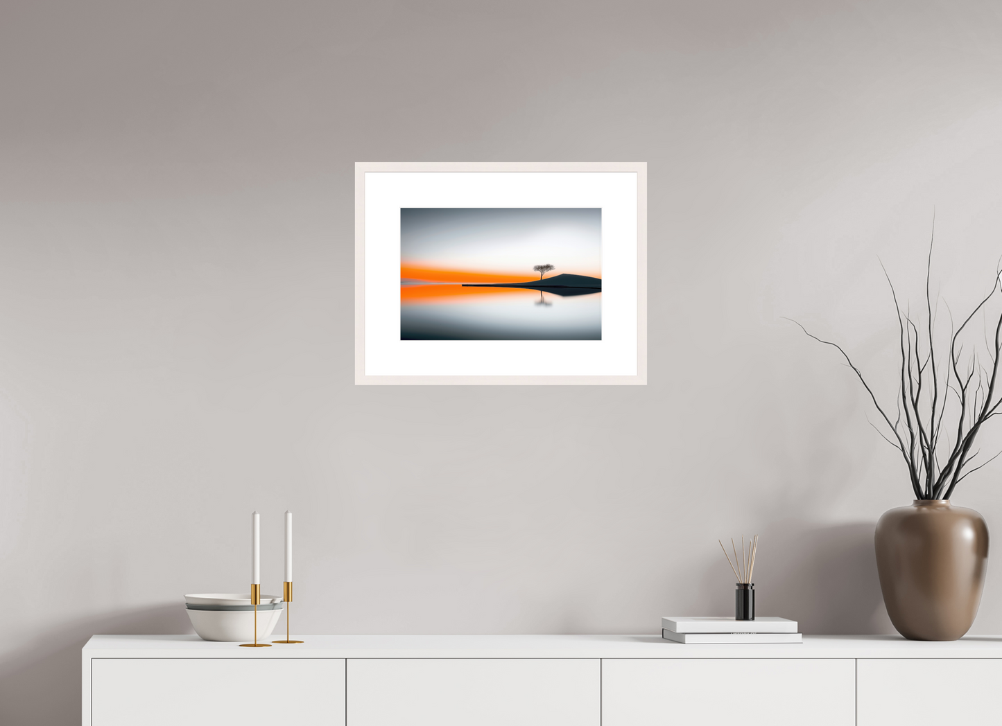 45 x 30 cm, Fine Art Print gerahmt Uferlinie im Morgenlicht