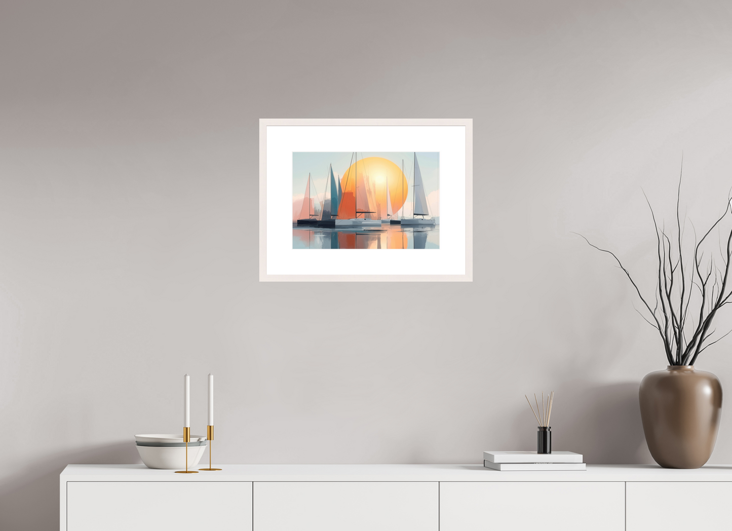 45 x 30 cm, Fine Art Print gerahmt Segelboot-Kunst - Zwischen Horizont und Geometrie-01