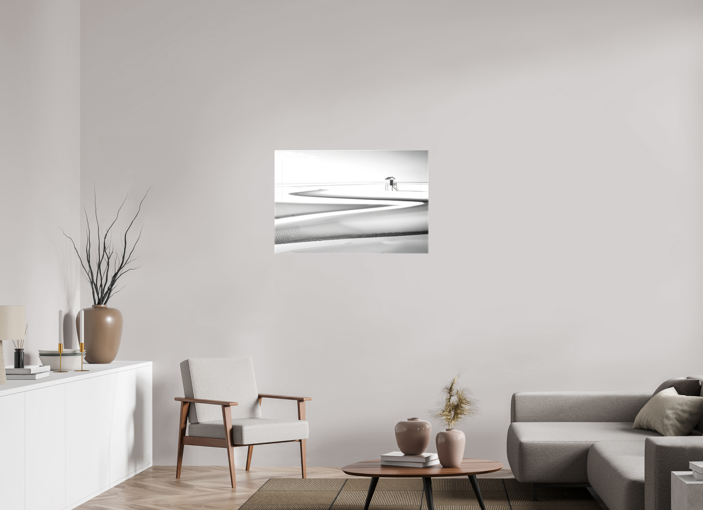 90 x 60 cm, Leinwand glänzend Pfahlhaus im Wattenmeer-01