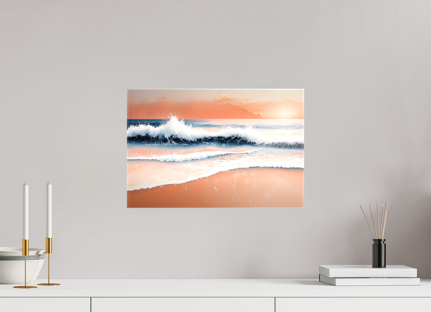 45 x 30 cm, Leinwand glänzend Brandung in Pastell—Wandkunst, Fine Art Print, Leinwand, Acryldruck, Alu-Dibond