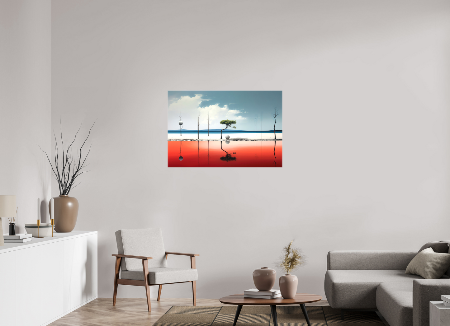 105 x 70 cm, Leinwand glänzend Balance am Rand des Wassers—Wandkunst, Fine Art Print, Leinwand, Acryldruck, Alu-Dibond