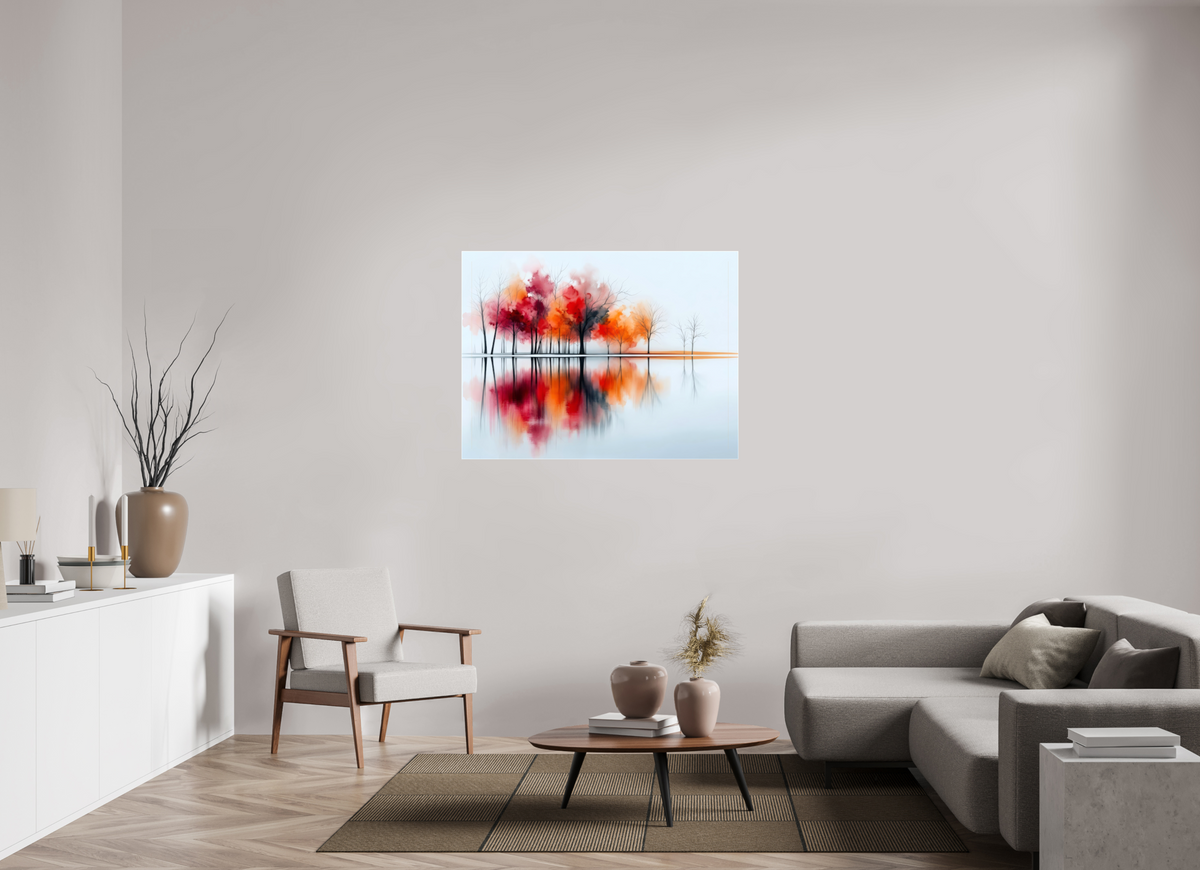 120 x 90 cm, Leinwand glänzend Uferträume – Sinfonie in Zinnober
