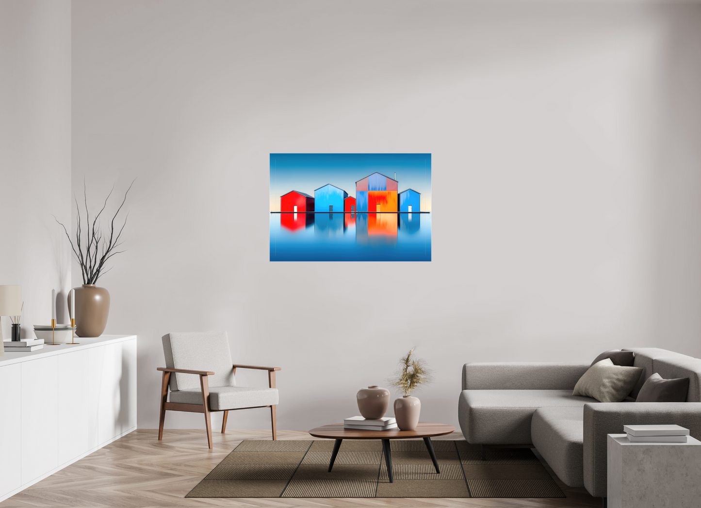 120 x 80 cm, Leinwand glänzend Farbklang am Wasser—Wandkunst, Fine Art Print, Leinwand, Acryldruck, Alu-Dibond