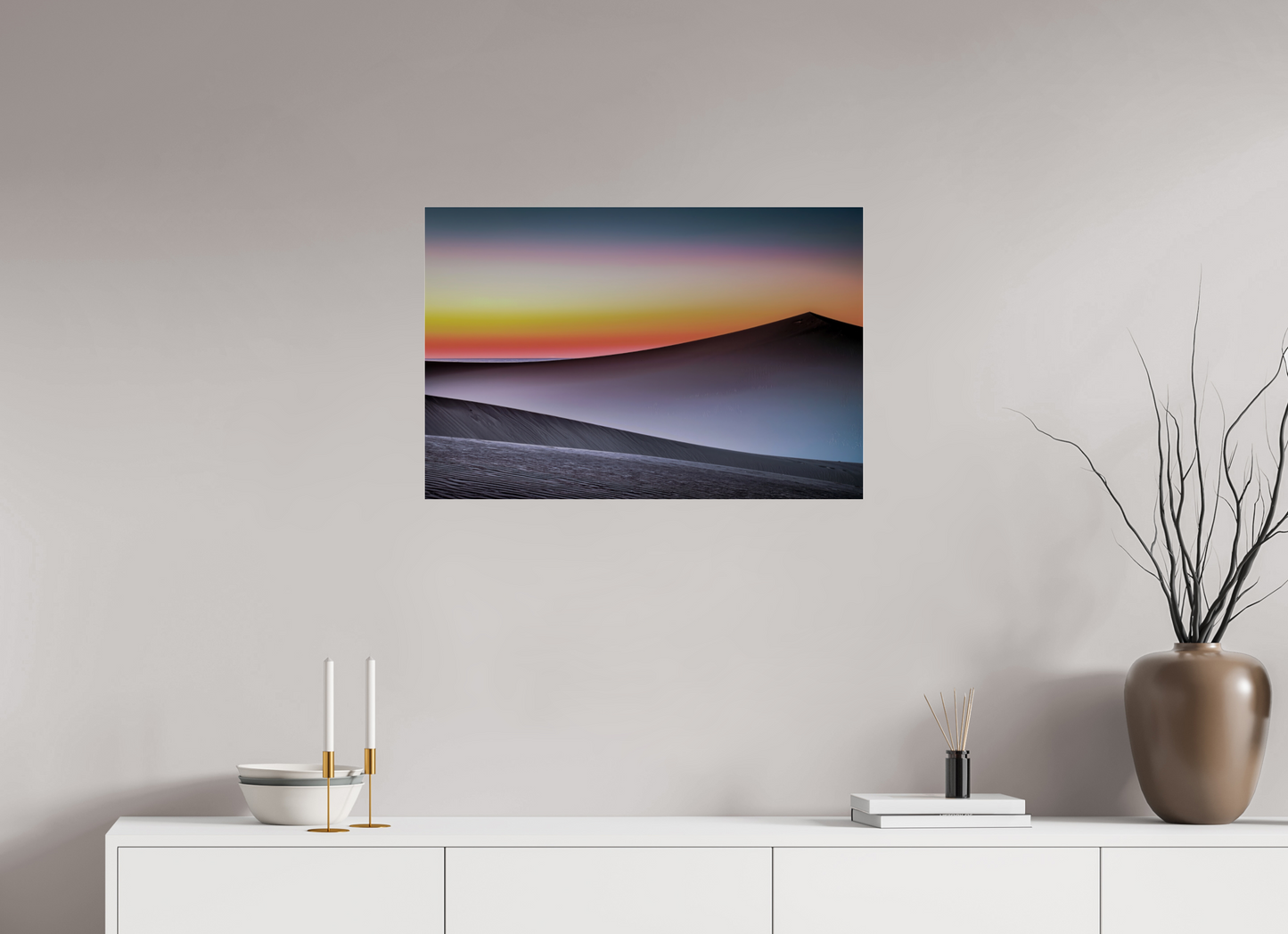 75 x 50 cm, Acrylglas glänzend standard Dämmerung über der Düne—Wandkunst, Fine Art Print, Leinwand, Acryldruck, Alu-Dibond