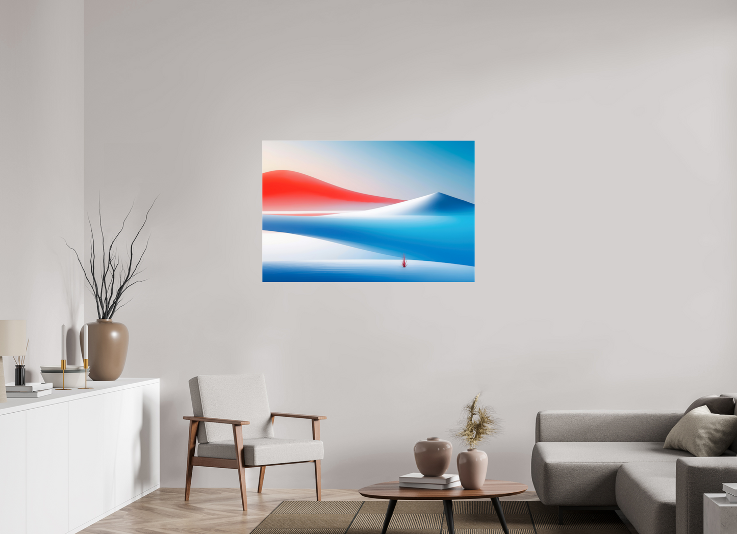 120 x 80 cm, Acrylglas glänzend standard Rotes Leuchten, blaue Stille
