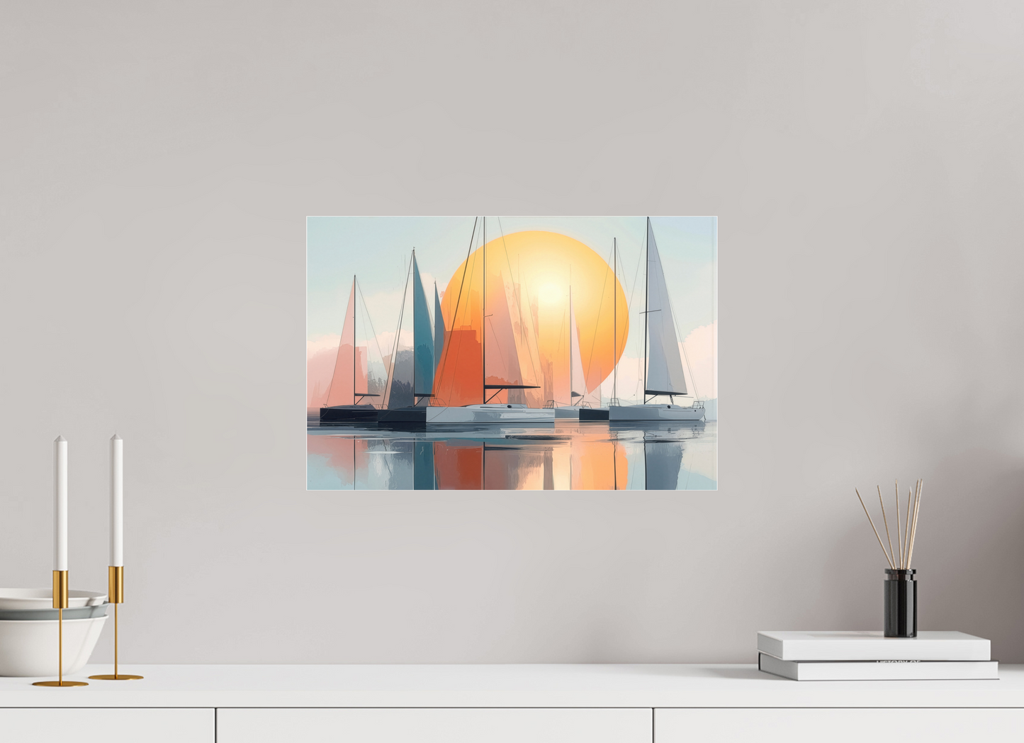 45 x 30 cm, Acrylglas glänzend standard Segelboot-Kunst - Zwischen Horizont und Geometrie-01—Wandkunst, Fine Art Print, Leinwand, Acryldruck, Alu-Dibond
