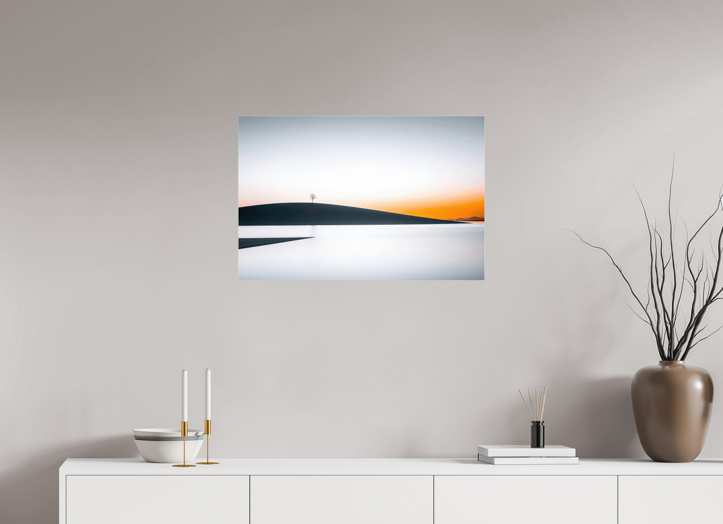 75 x 50 cm, Acrylglas glänzend standard Einsamer Baum im Abendlicht—Wandkunst, Fine Art Print, Leinwand, Acryldruck, Alu-Dibond