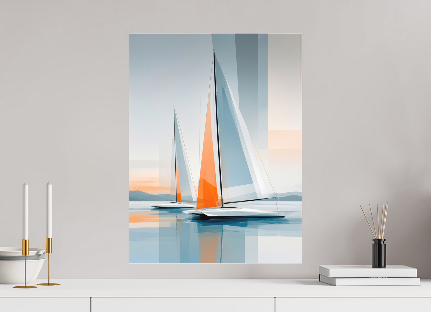 45 x 60 cm, Fine Art Pigmentdruck hinter Acrylglas Orange im Blau