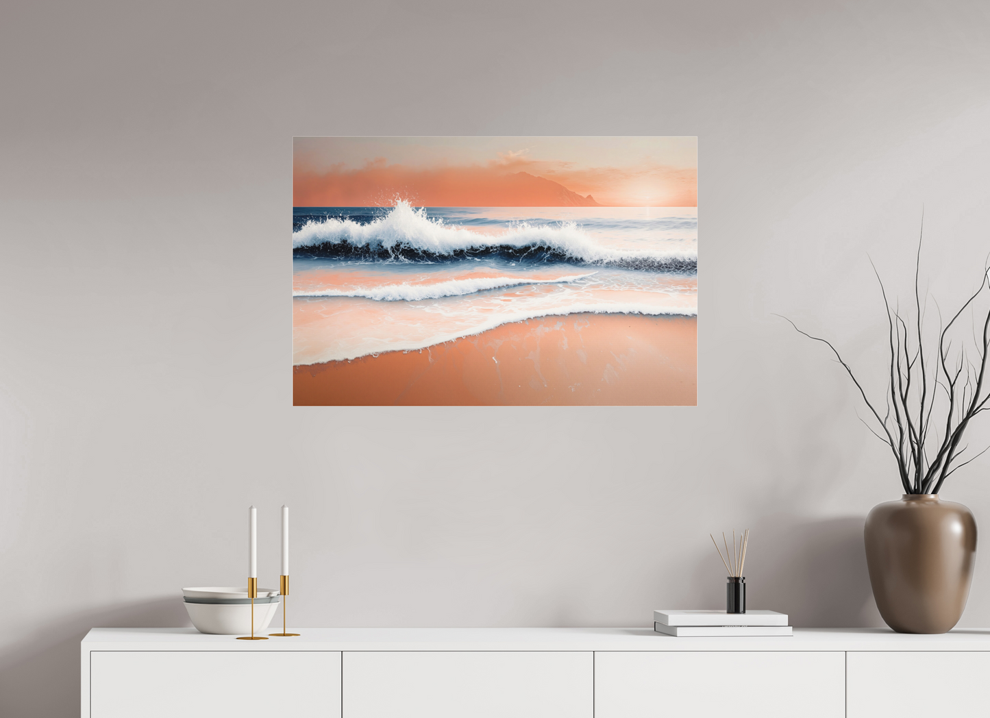 90 x 60 cm, Fine Art Pigmentdruck hinter Acrylglas Brandung in Pastell—Wandkunst, Fine Art Print, Leinwand, Acryldruck, Alu-Dibond