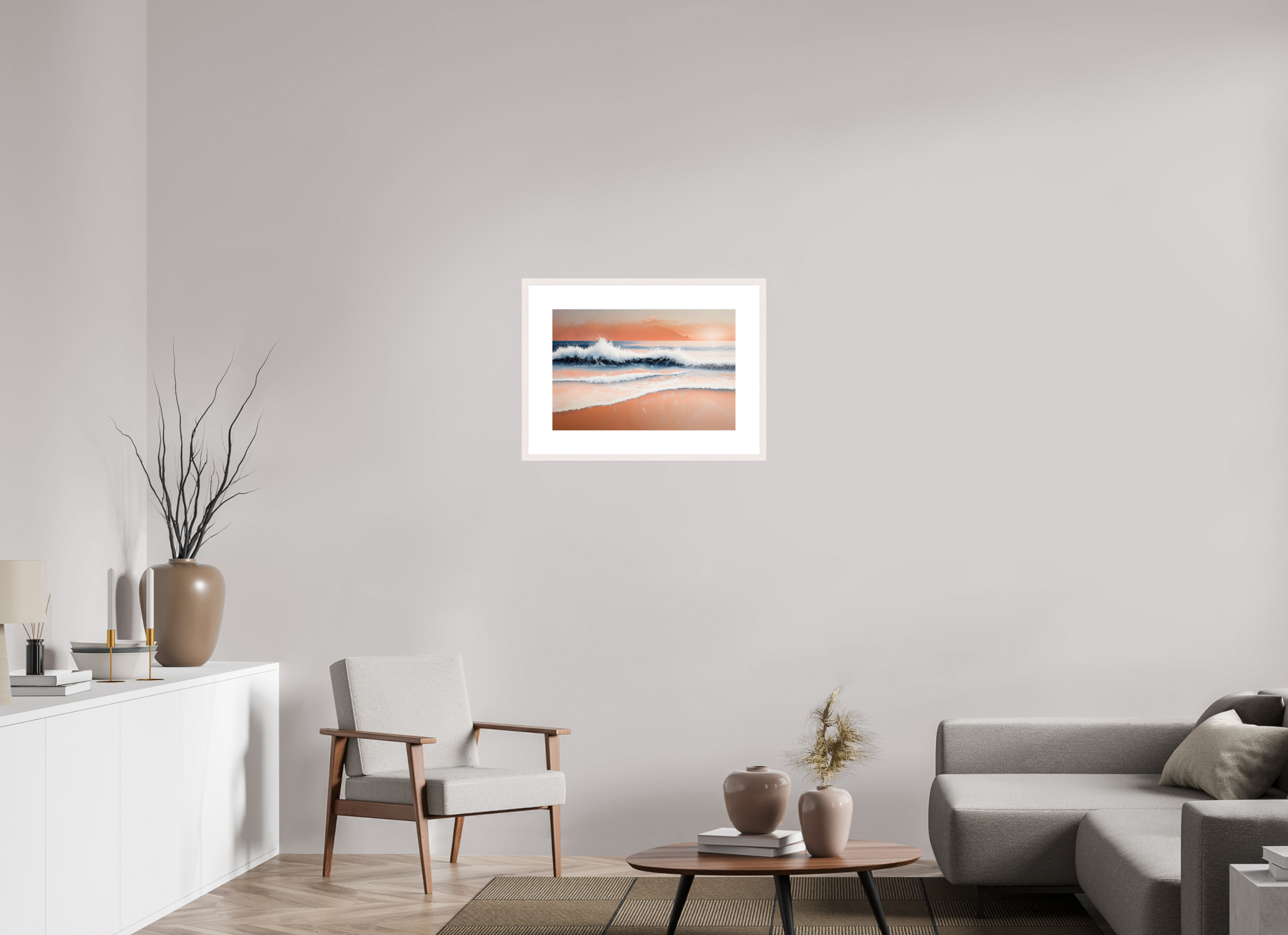 60 x 40 cm, Fine Art Print gerahmt Brandung in Pastell—Wandkunst, Fine Art Print, Leinwand, Acryldruck, Alu-Dibond