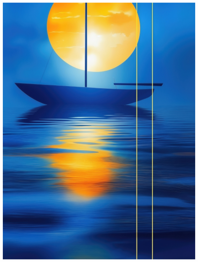 Main image Segel im goldenen Kreis—Wandkunst, Fine Art Print, Leinwand, Acryldruck, Alu-Dibond