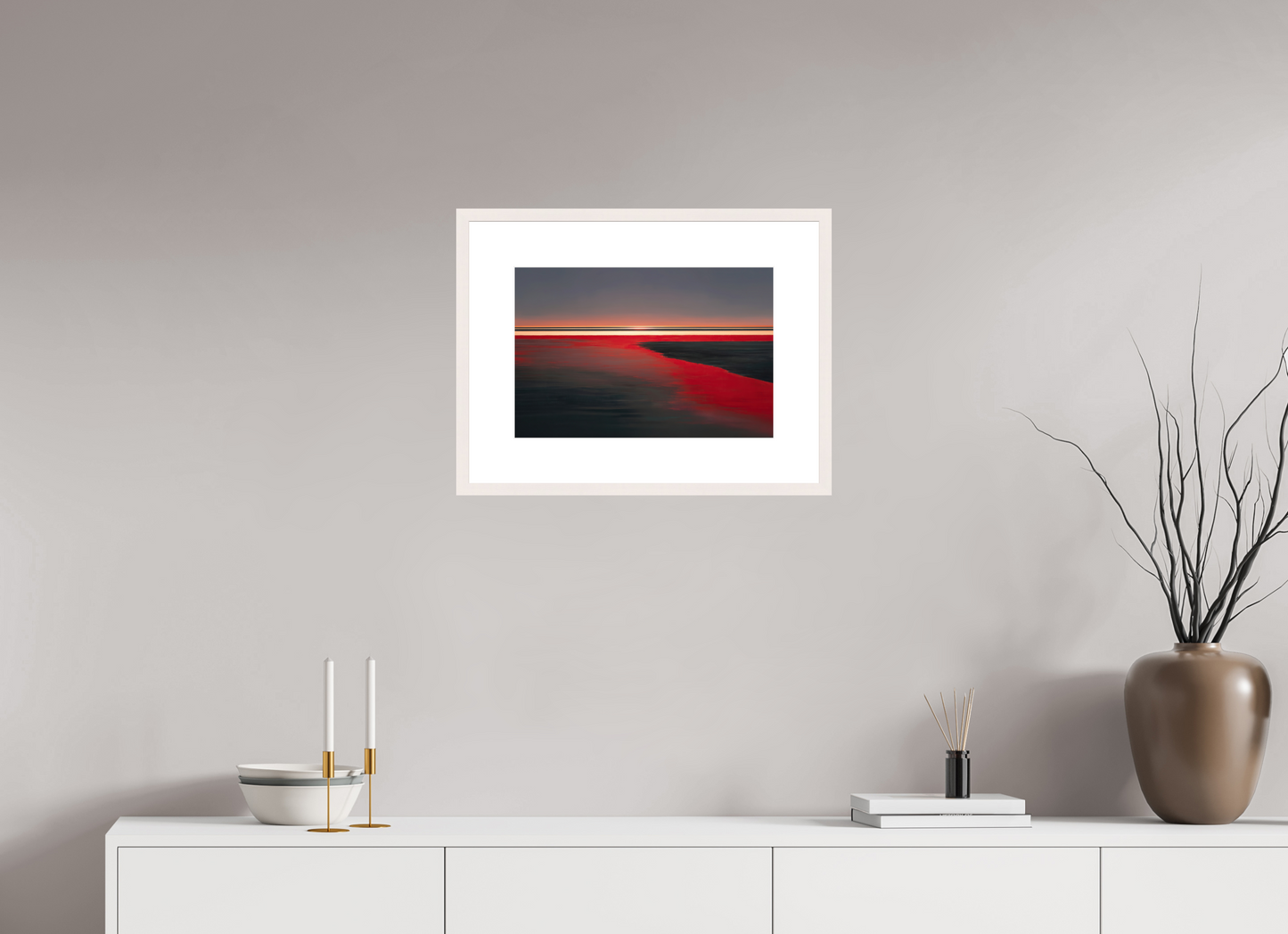 45 x 30 cm, Fine Art Print gerahmt Roter Spiegel des Watts, Wandbild als Kunstdruck, Acrylglas-Druck oder Leinwand