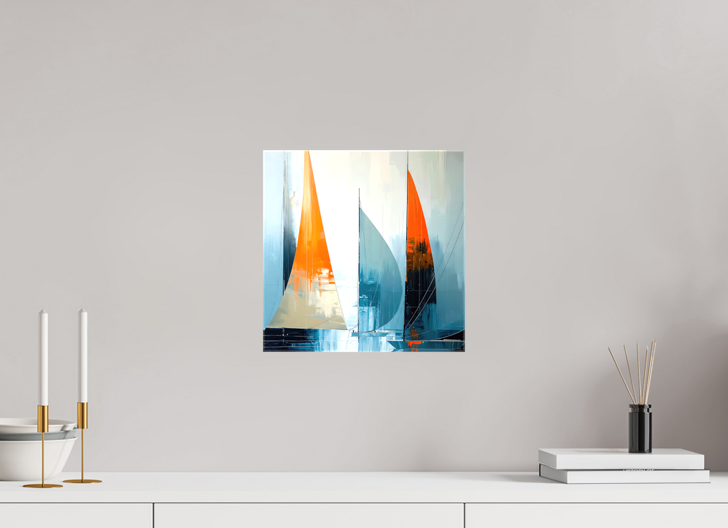 30 x 30 cm, Leinwand glänzend Segelboot-Kunst - Abstraktion in Bewegung