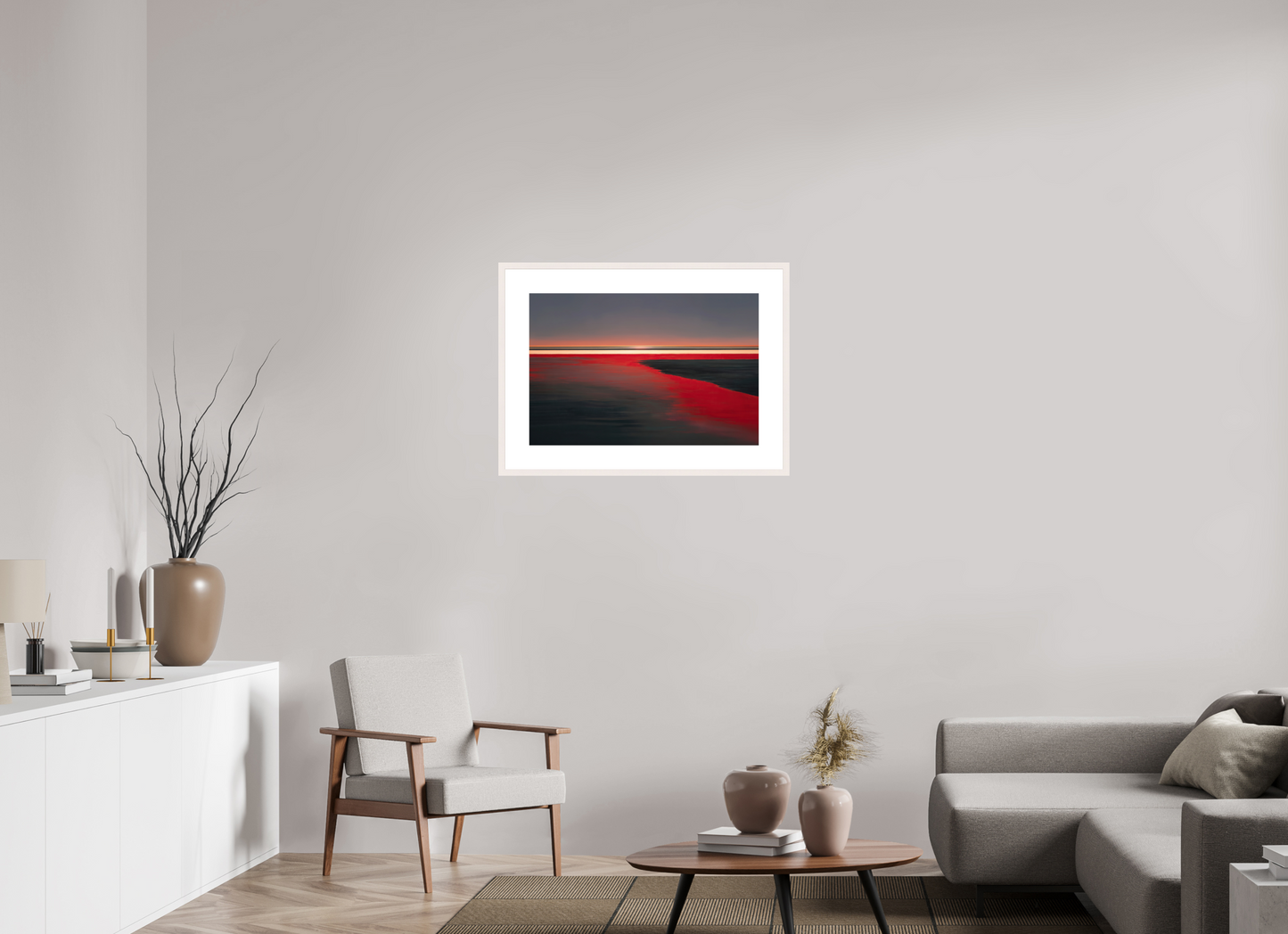 75 x 50 cm, Fine Art Print gerahmt Roter Spiegel des Watts, Wandbild als Kunstdruck, Acrylglas-Druck oder Leinwand