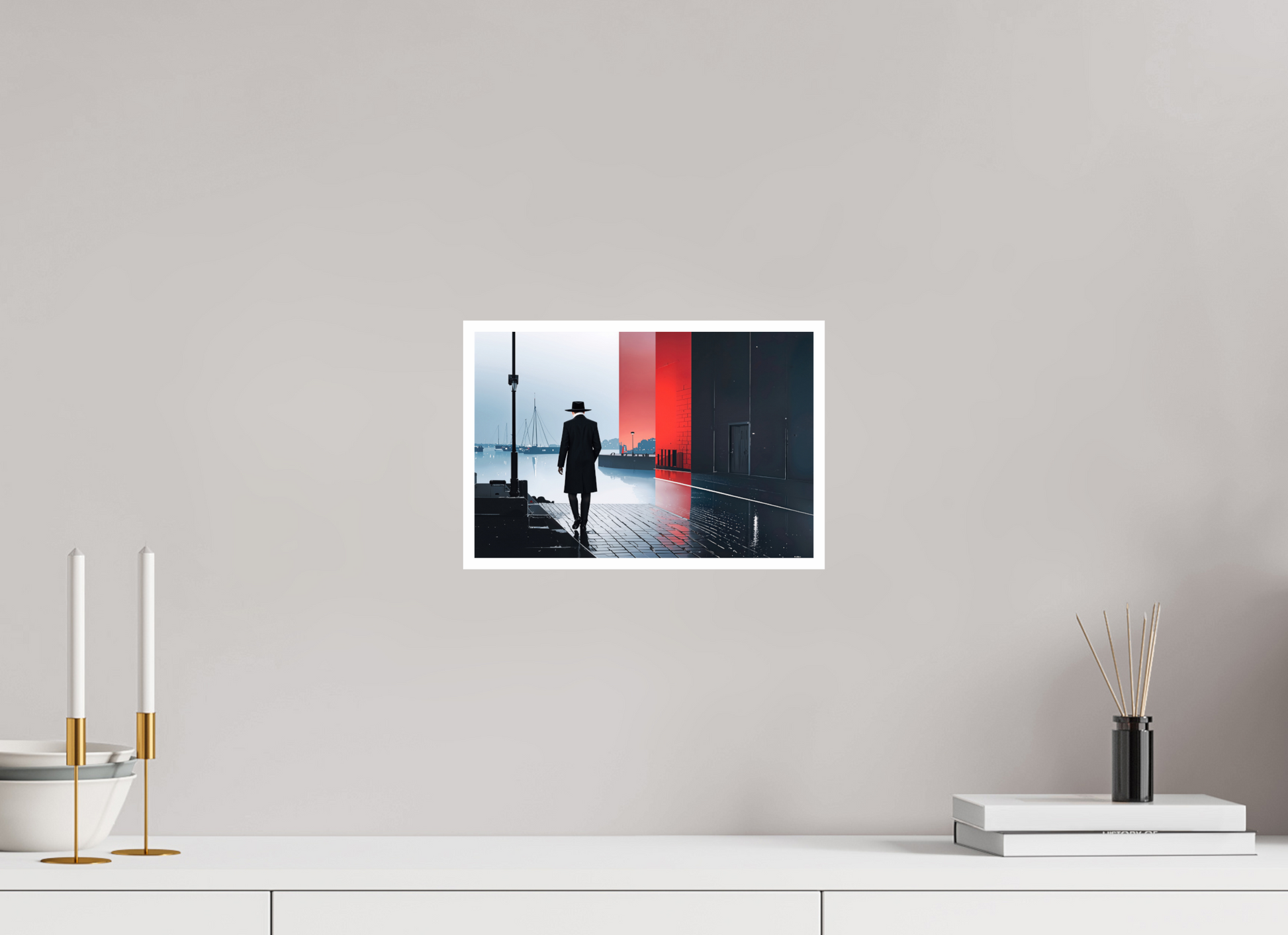 30 x 20 cm, Fine Art Print Hahnemühle Baryta Mann in Hafenstadt -noir city- 01