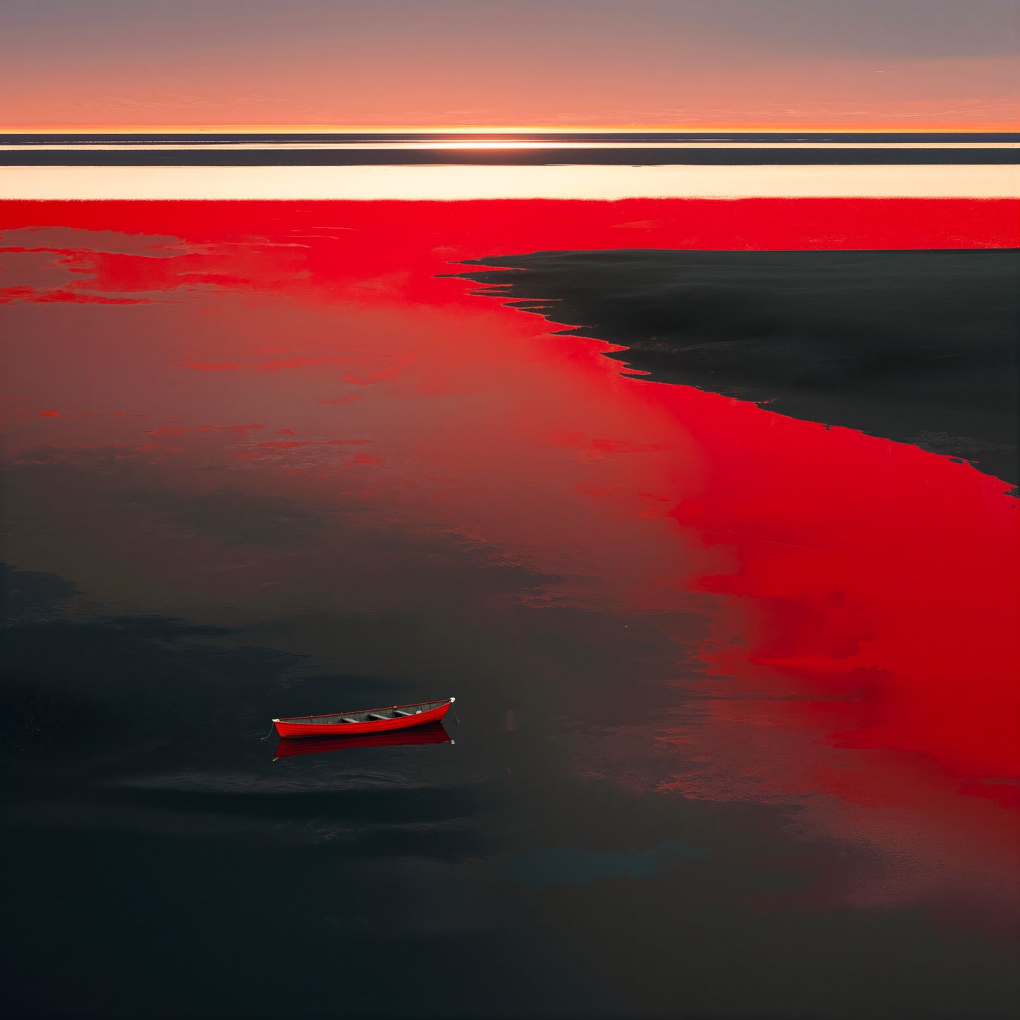 Allein im Rot—Wandkunst, Fine Art Print, Leinwand, Acryldruck, Alu-Dibond