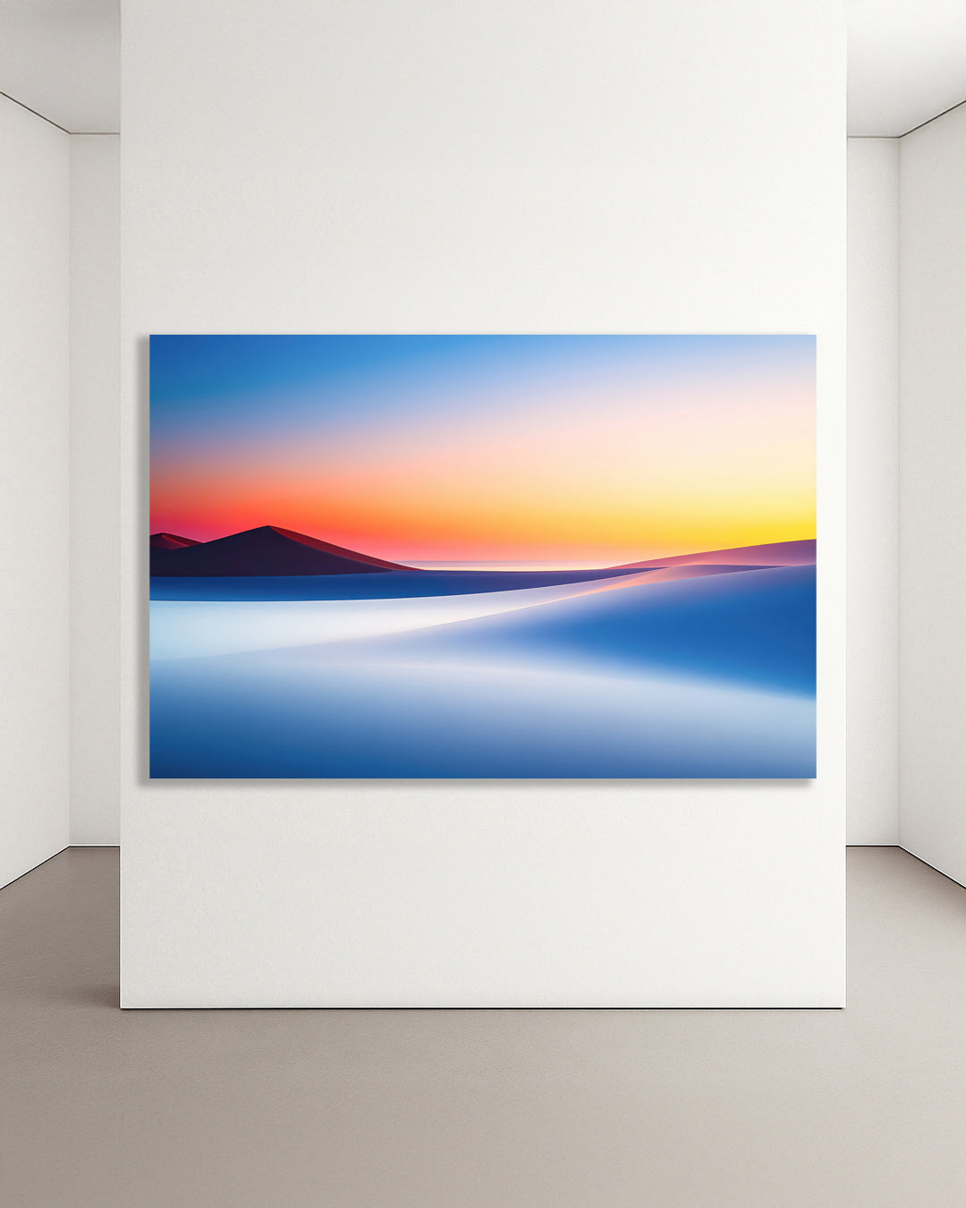 Duenen am Meer als surrealer Leinwanddruck – Kunstwerk „Die Stille der Duenen-02“.