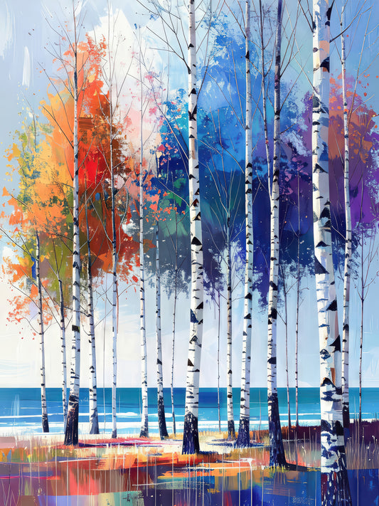 Leinwandbild "Bäume am Ufer Abstrakt-05" – Surrealer Küstenlandschaft Canvasdruck