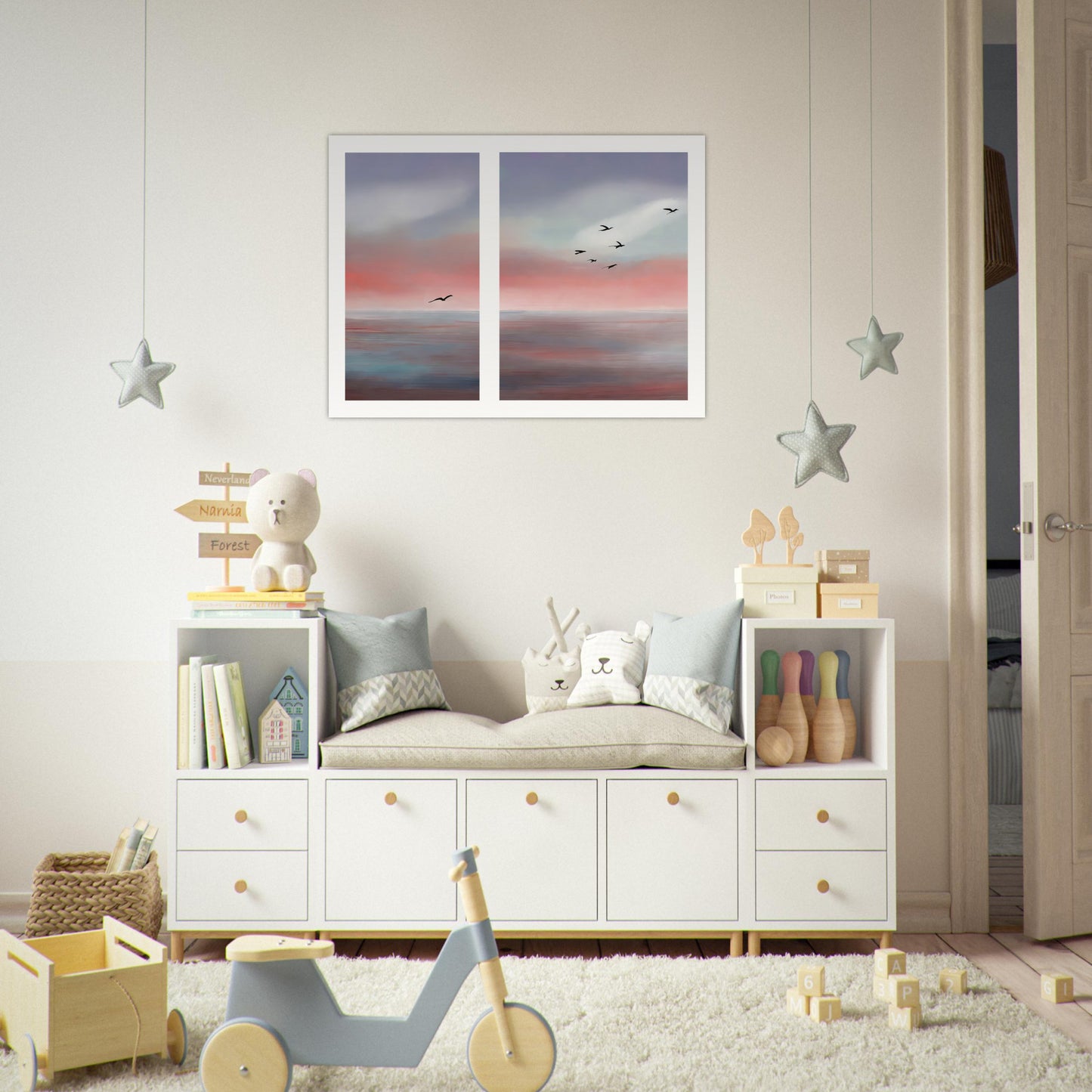 Wall mural Birds on the coast abstract-01, poster made of matte paper in museum quality, unframed