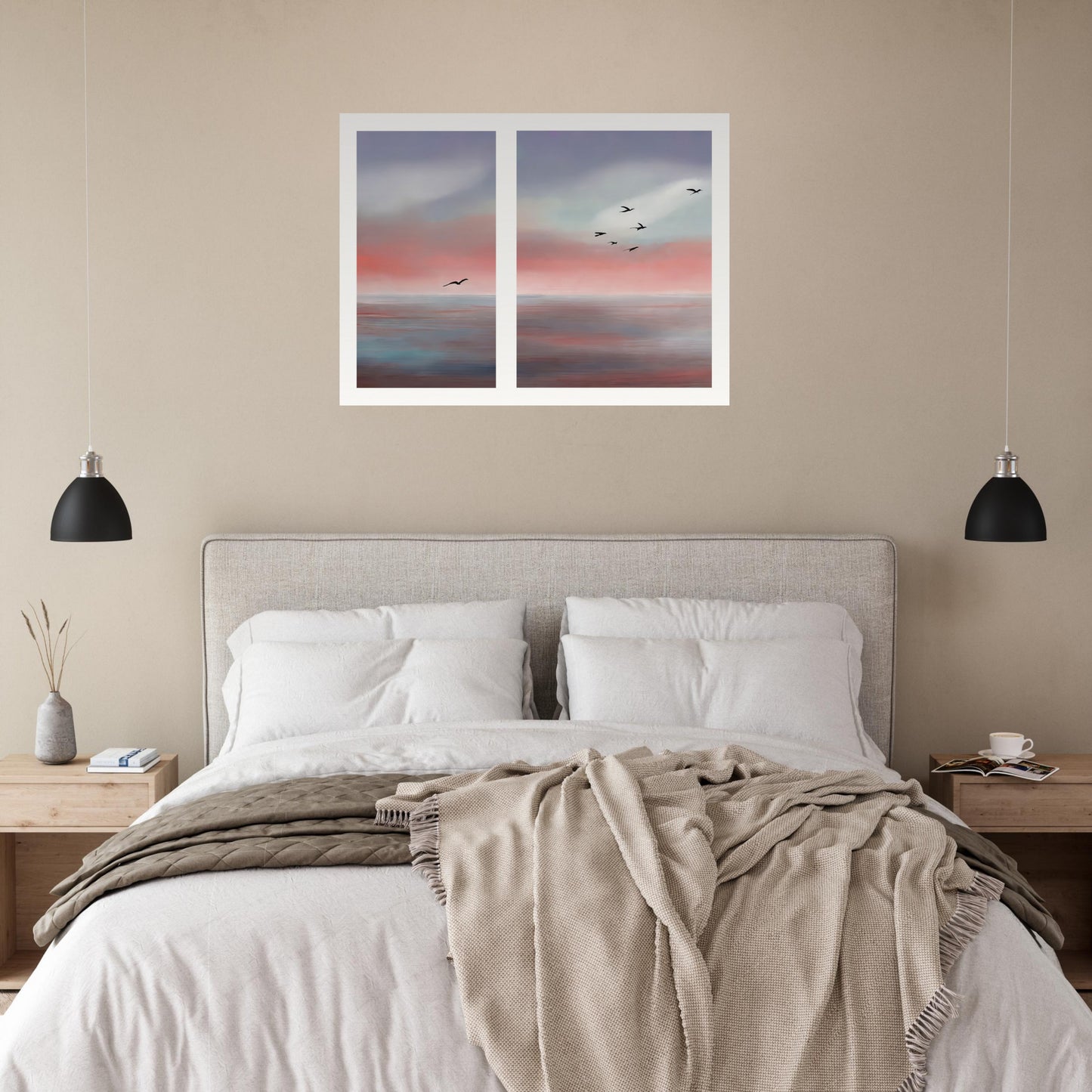 Wall mural Birds on the coast abstract-01, poster made of matte paper in museum quality, unframed