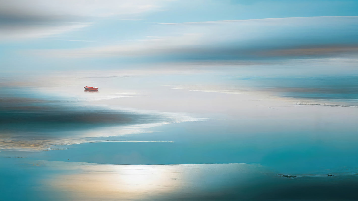 Boot im Wattenmeer-06—Wandkunst, Fine Art Print, Leinwand, Acryldruck, Alu-Dibond