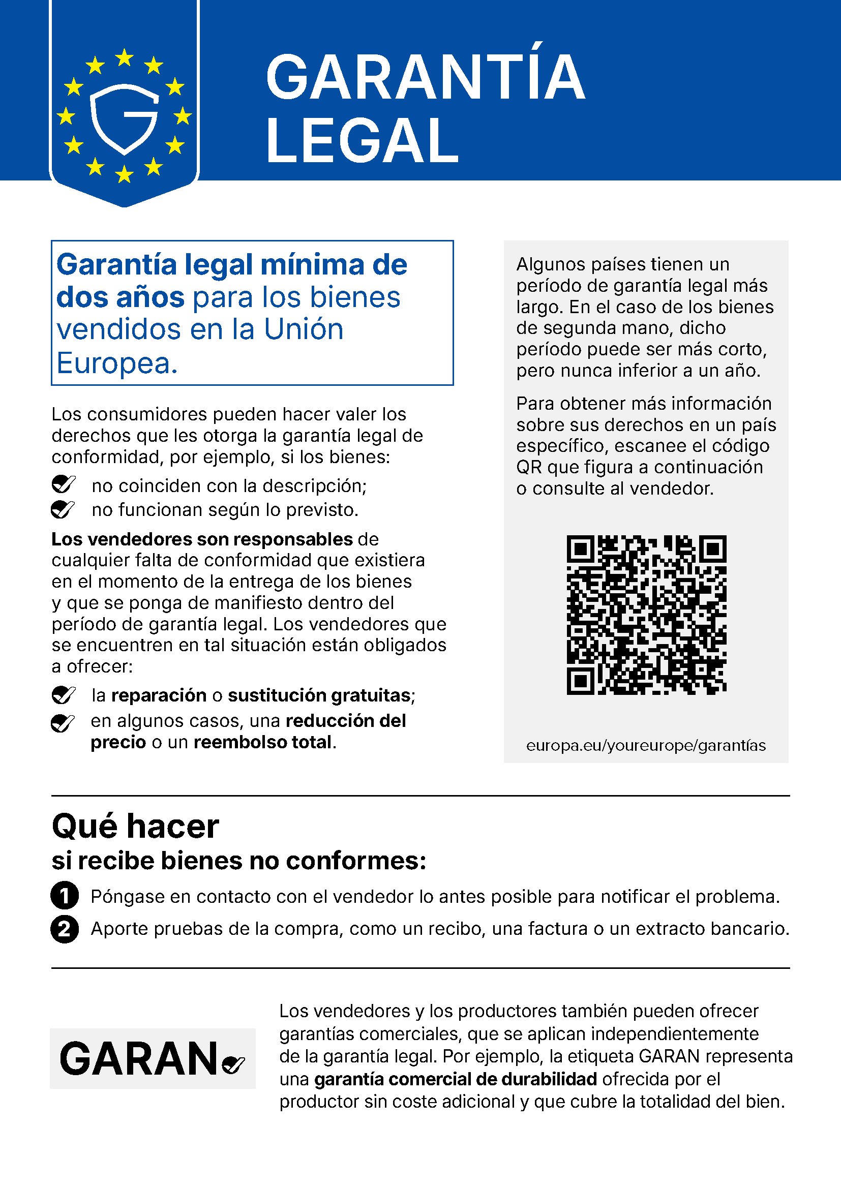 Avis de l’Union européenne sur la garantie légale