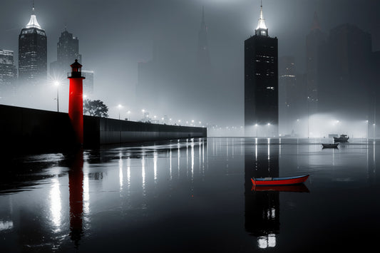 Hafenstadt bei Nacht -noir city- 01—Wandkunst, Fine Art Print, Leinwand, Acryldruck, Alu-Dibond