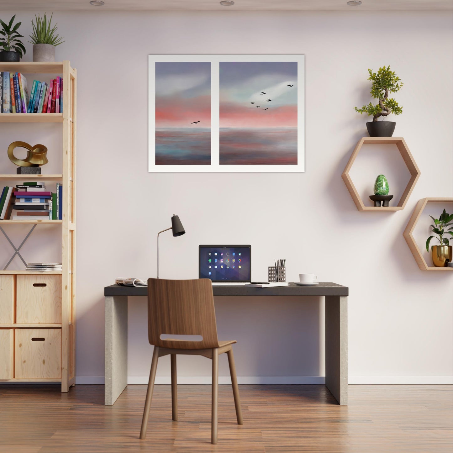 Wall mural Birds on the coast abstract-01, poster made of matte paper in museum quality, unframed