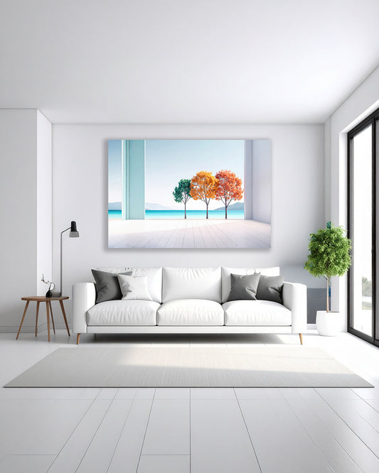 Entre Mondes-01 – Impression sur toile surréaliste avec composition nature et intérieur