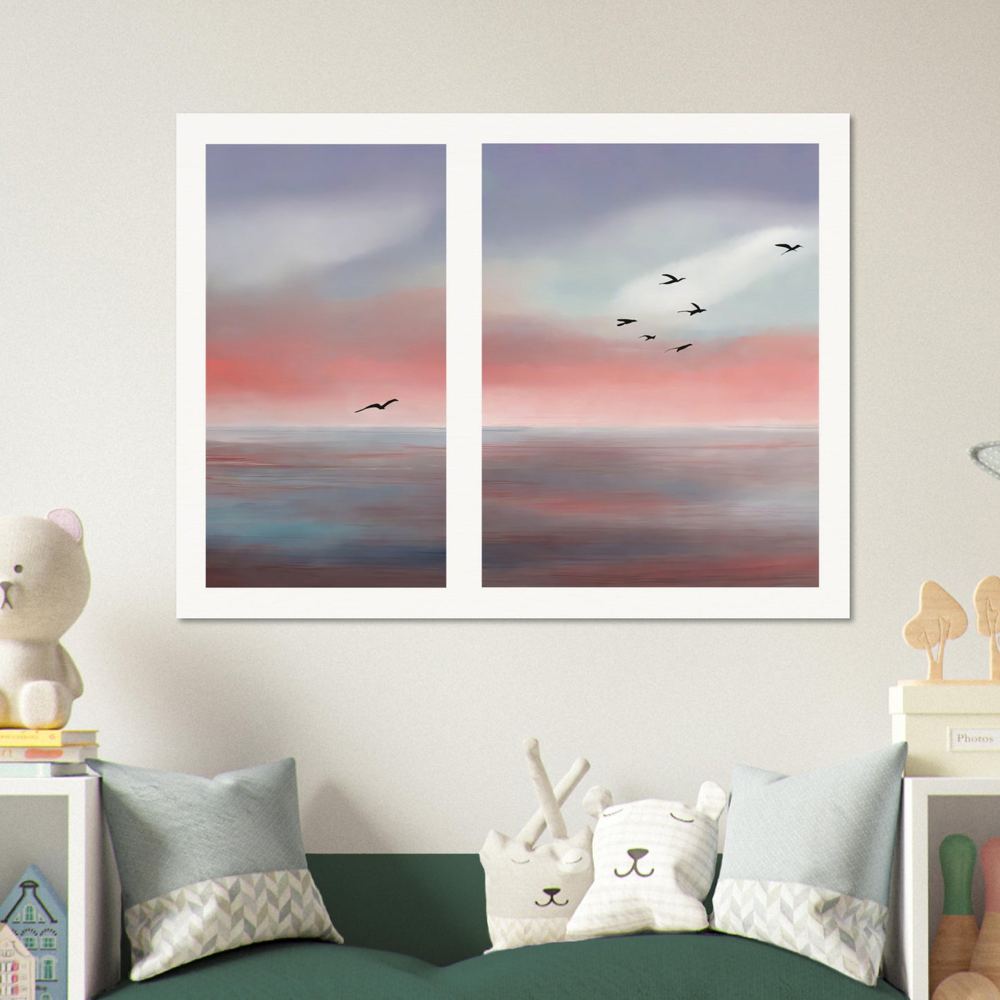 Wall mural Birds on the coast abstract-01, poster made of matte paper in museum quality, unframed