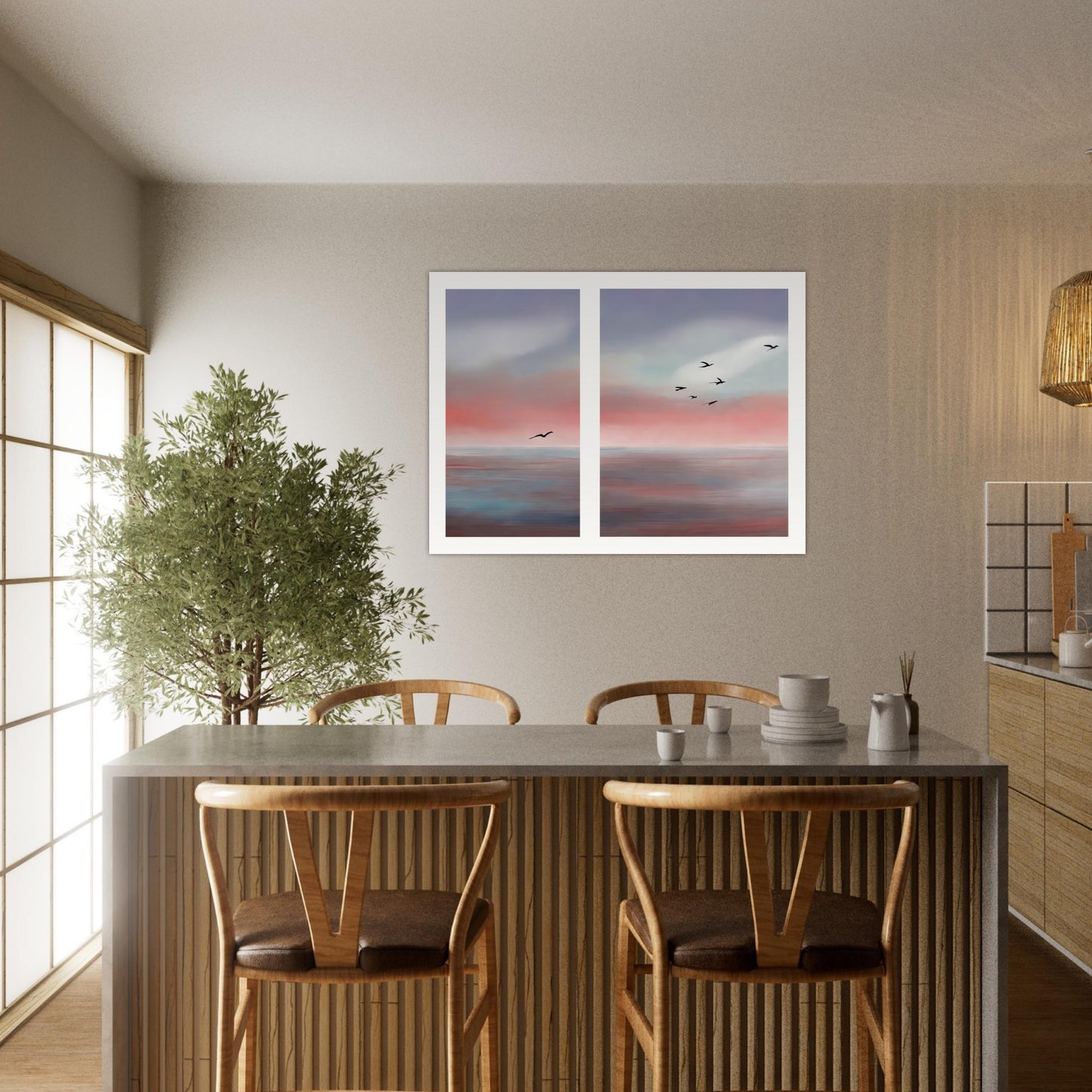 Wall mural Birds on the coast abstract-01, poster made of matte paper in museum quality, unframed