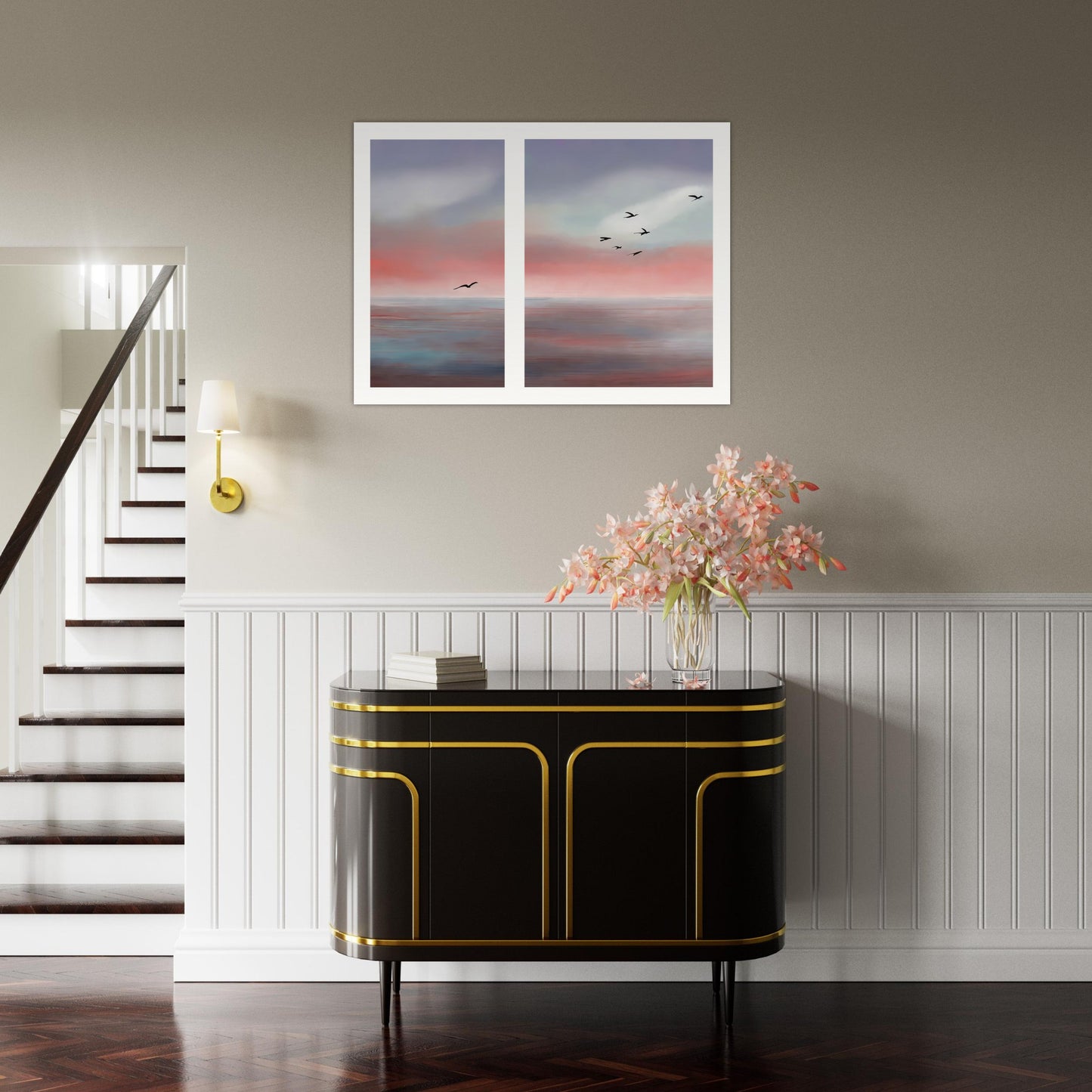 Wall mural Birds on the coast abstract-01, poster made of matte paper in museum quality, unframed
