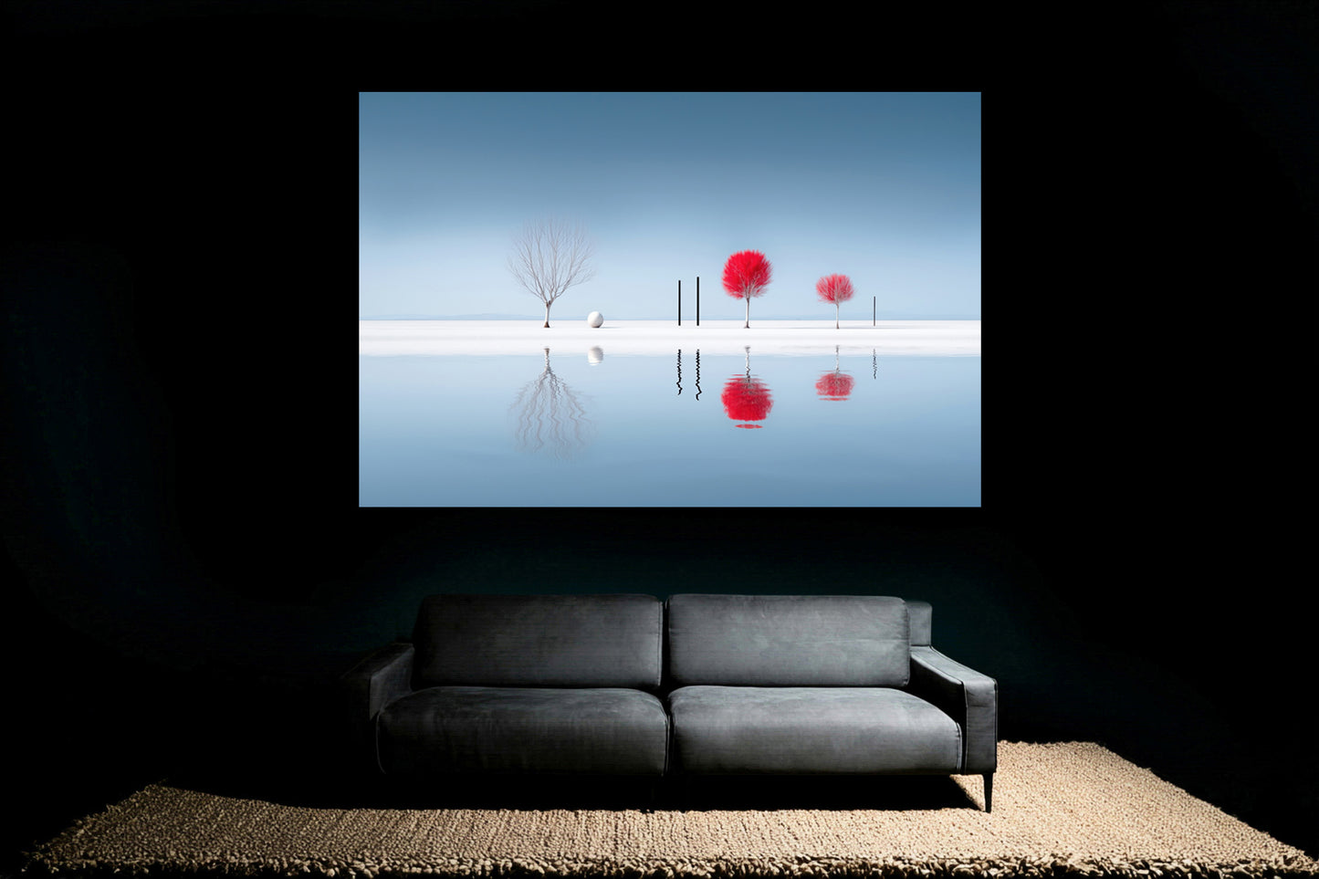 Rote Stille am Ufer—Wandkunst, Fine Art Print, Leinwand, Acryldruck, Alu-Dibond