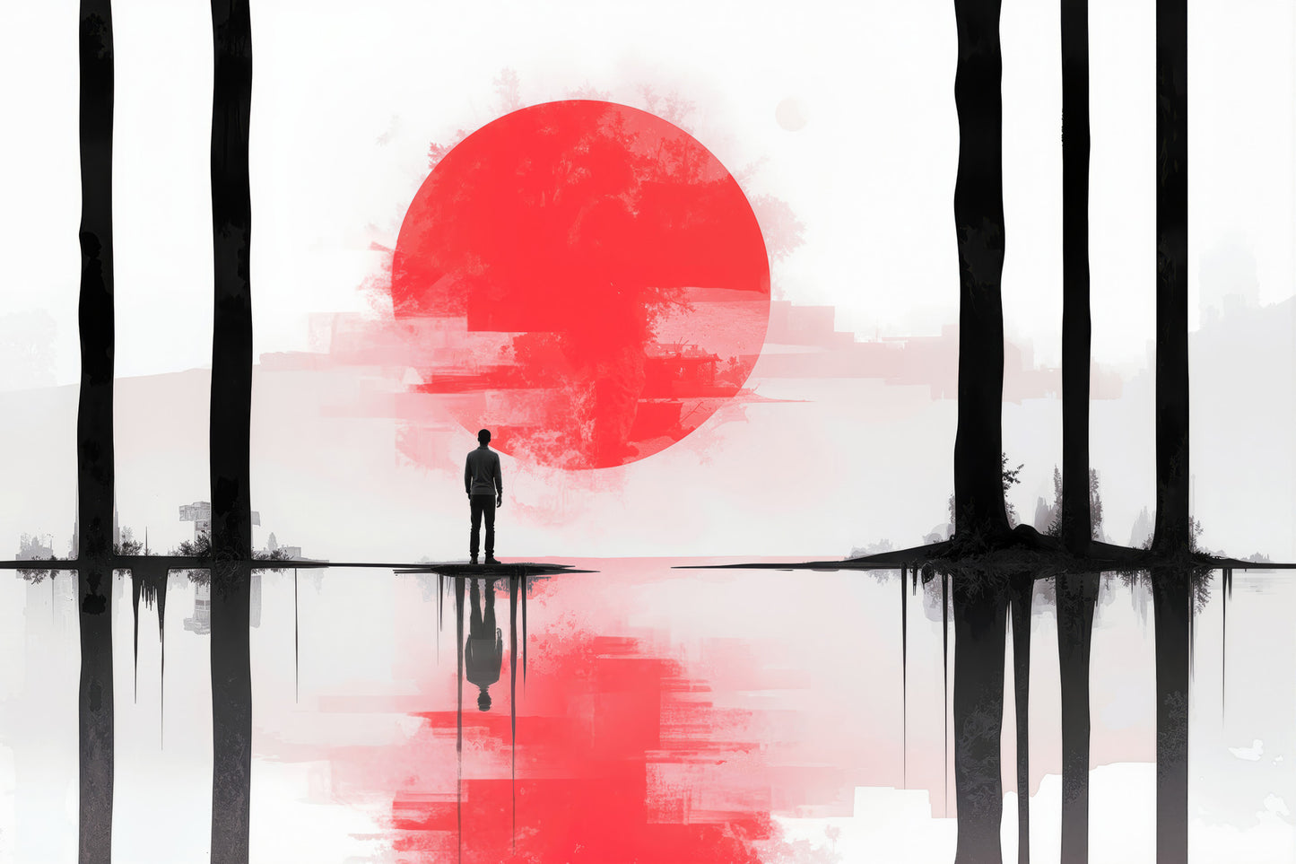 Rote Sonne, Stille Küste—Wandkunst, Fine Art Print, Leinwand, Acryldruck, Alu-Dibond