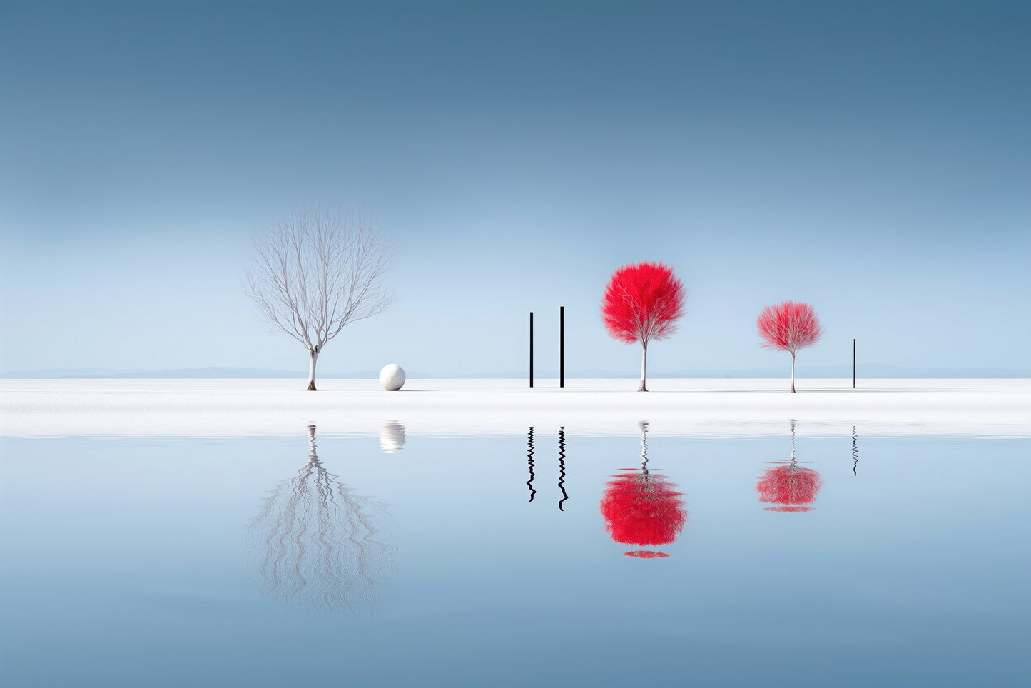 Rote Stille am Ufer—Wandkunst, Fine Art Print, Leinwand, Acryldruck, Alu-Dibond