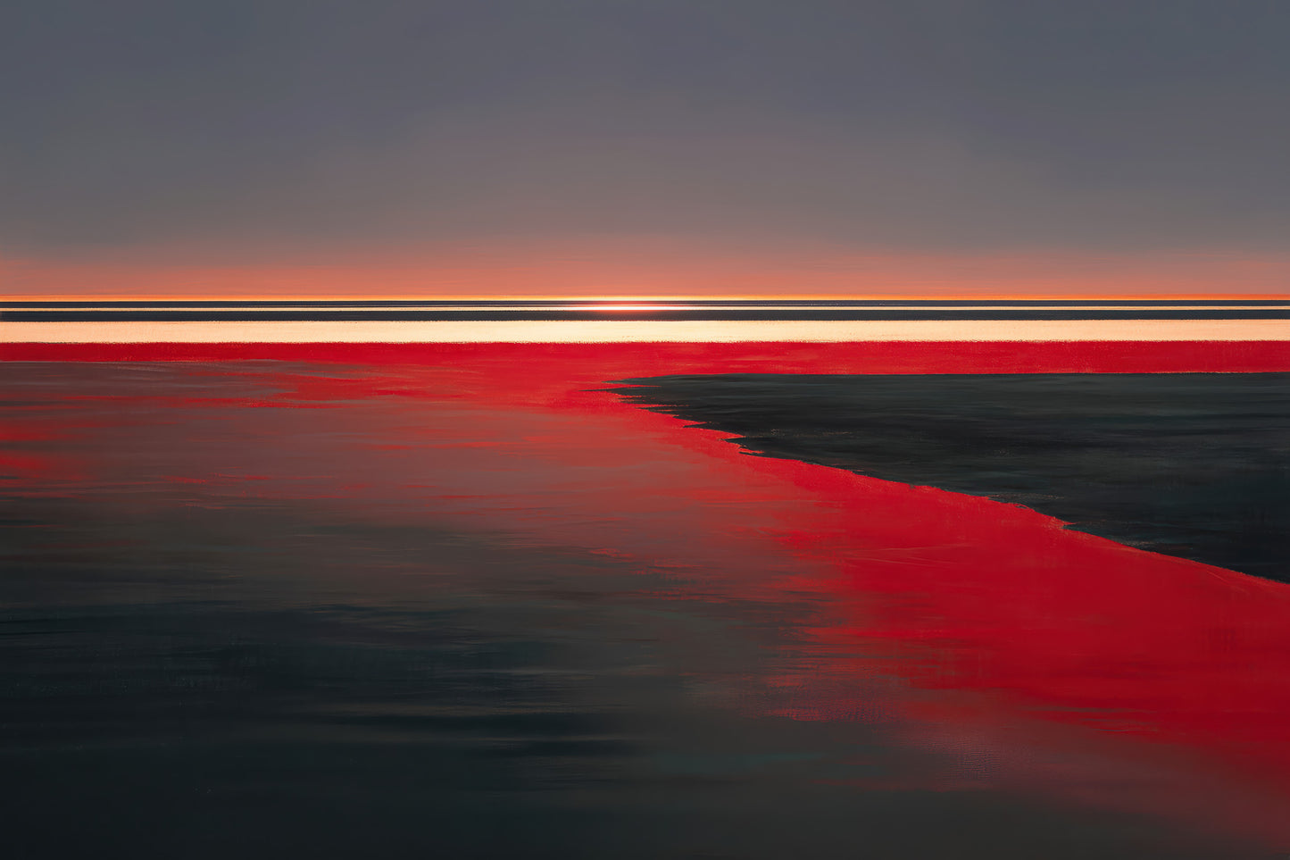Roter Spiegel des Watts, Abstraktes, surreales Wandbild zeigt die Magie des Wattenmeeres