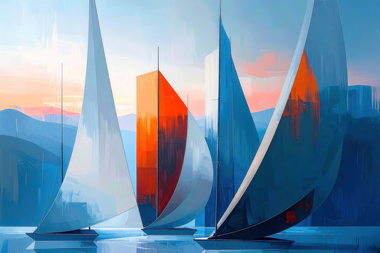 Segelboote abstrakt-15-32—Wandkunst, Fine Art Print, Leinwand, Acryldruck, Alu-Dibond