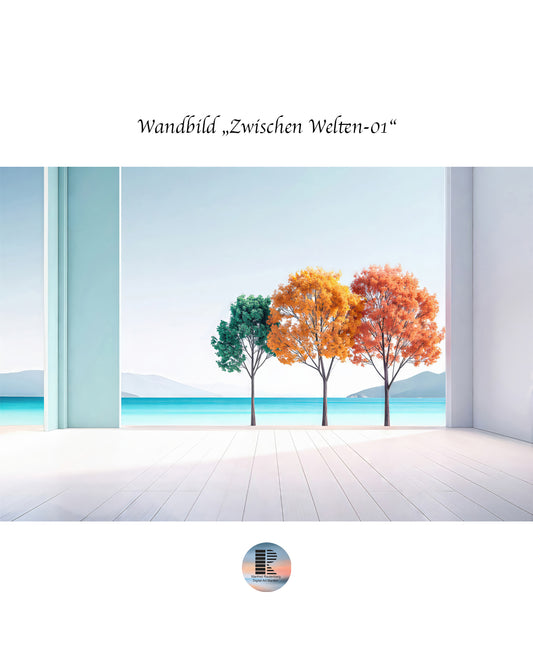Zwischen Welten-01 – Surrealistischer Leinwanddruck mit Natur- und Innenraumkomposition