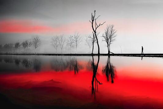 Stilles Ufer-01, Surrealer Leinwanddruck – Emotionale Küstenlandschaft