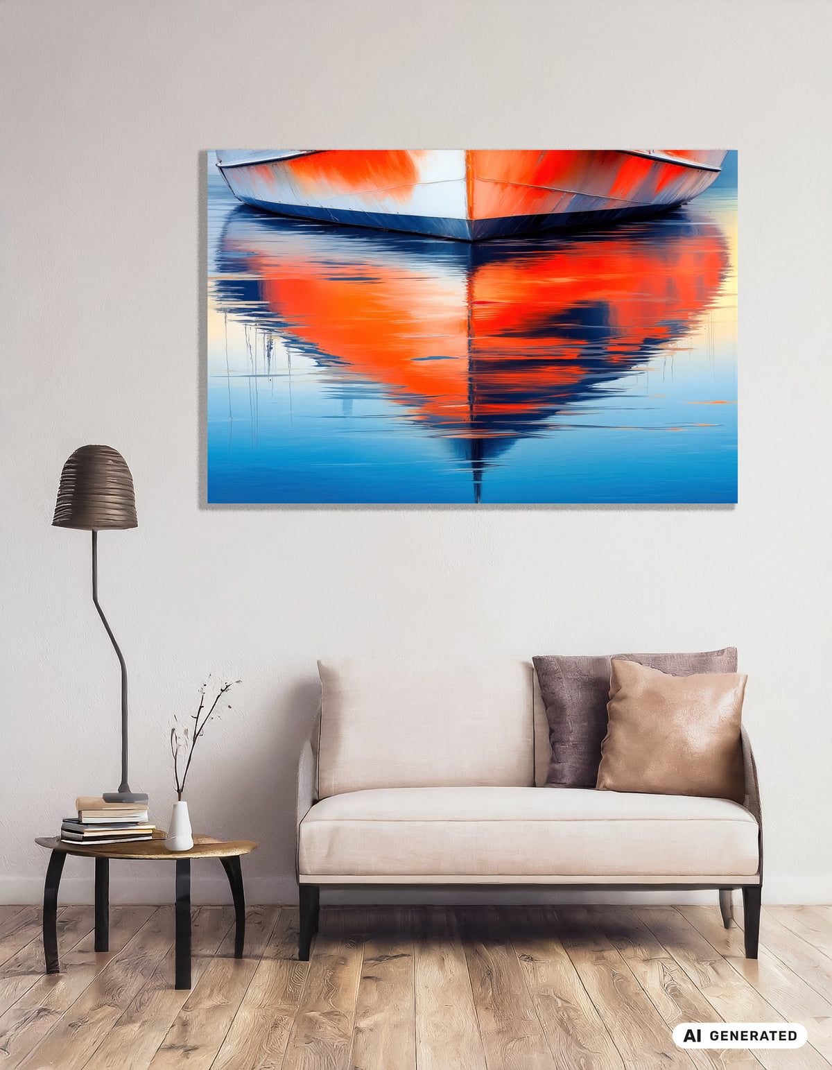 Reflejo en el agua casco de barco-01—Arte de pared, impresión artística, lienzo, impresión en acrílico