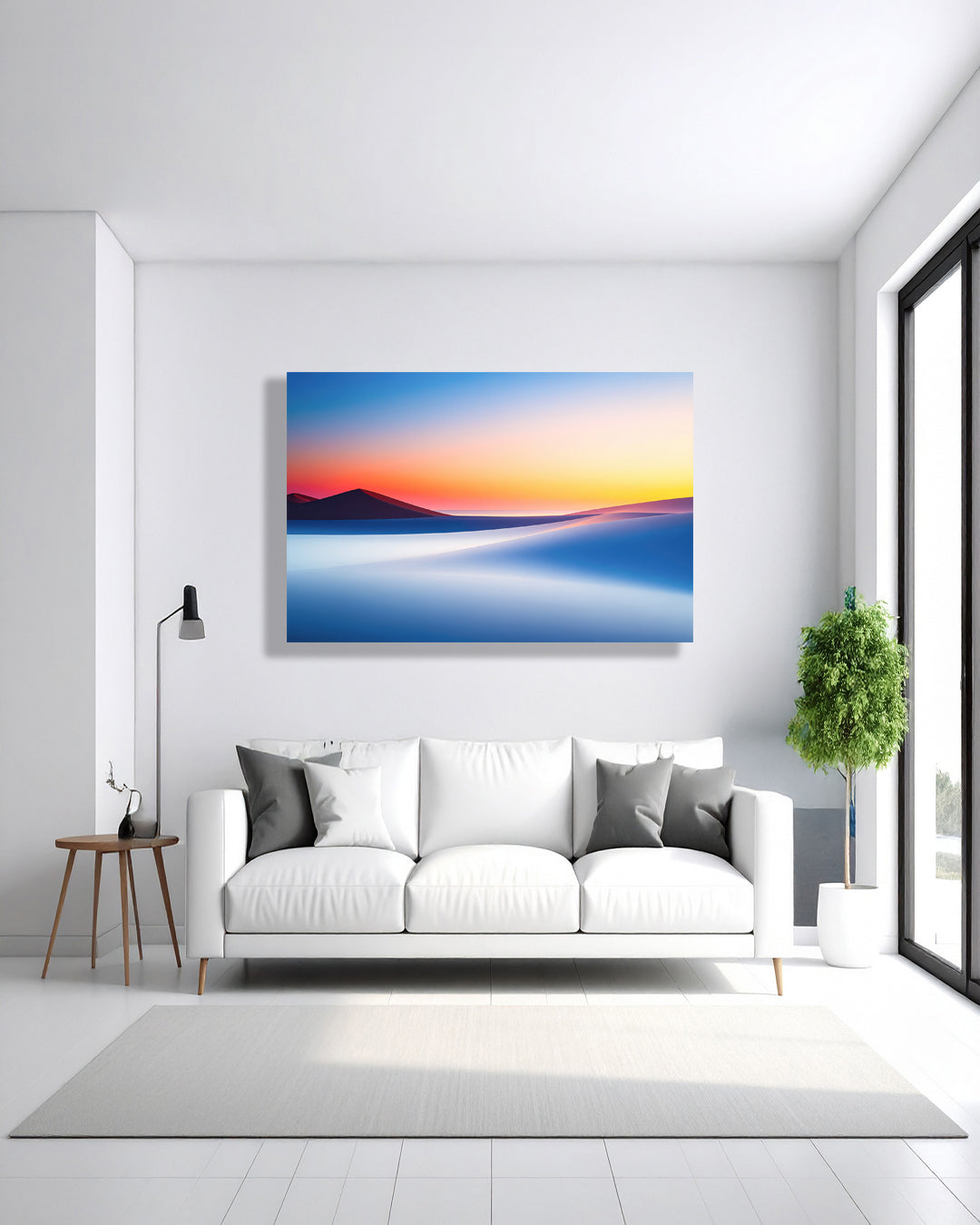 Duenen am Meer als surrealer Leinwanddruck – Kunstwerk „Die Stille der Duenen-02“.