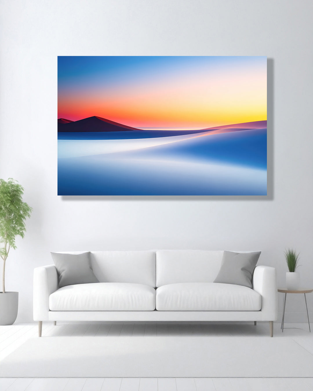 Duenen am Meer als surrealer Leinwanddruck – Kunstwerk „Die Stille der Duenen-02“.