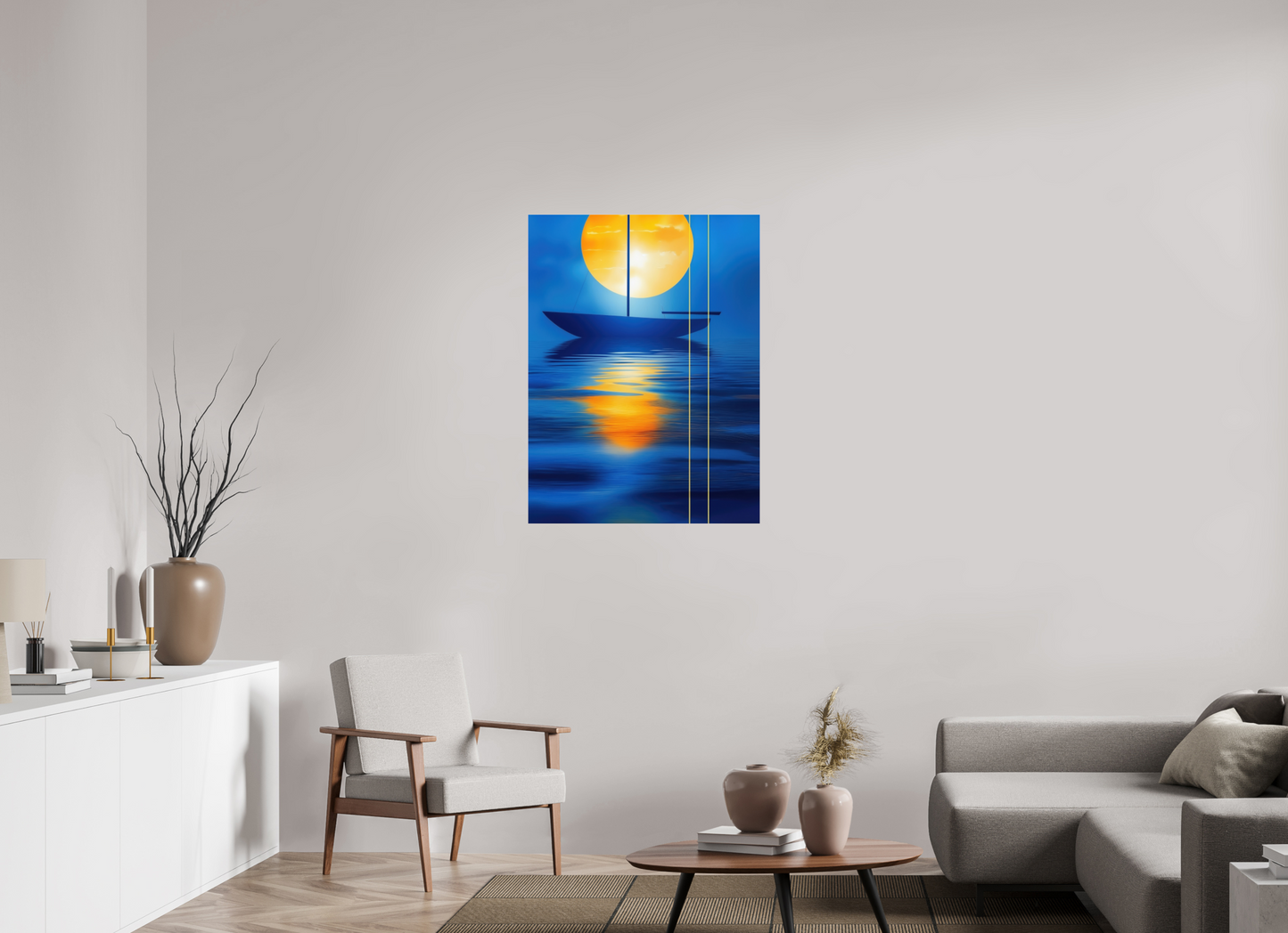 75 x 100 cm, Acrylglas glänzend standard Segel im goldenen Kreis—Wandkunst, Fine Art Print, Leinwand, Acryldruck, Alu-Dibond