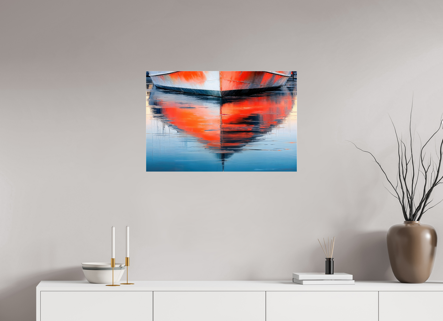 75 x 50 cm, Acrylglas glänzend standard Wasserspiegelung Bootsrumpf-01—Wandkunst, Fine Art Print, Leinwand, Acryldruck, Alu-Dibond
