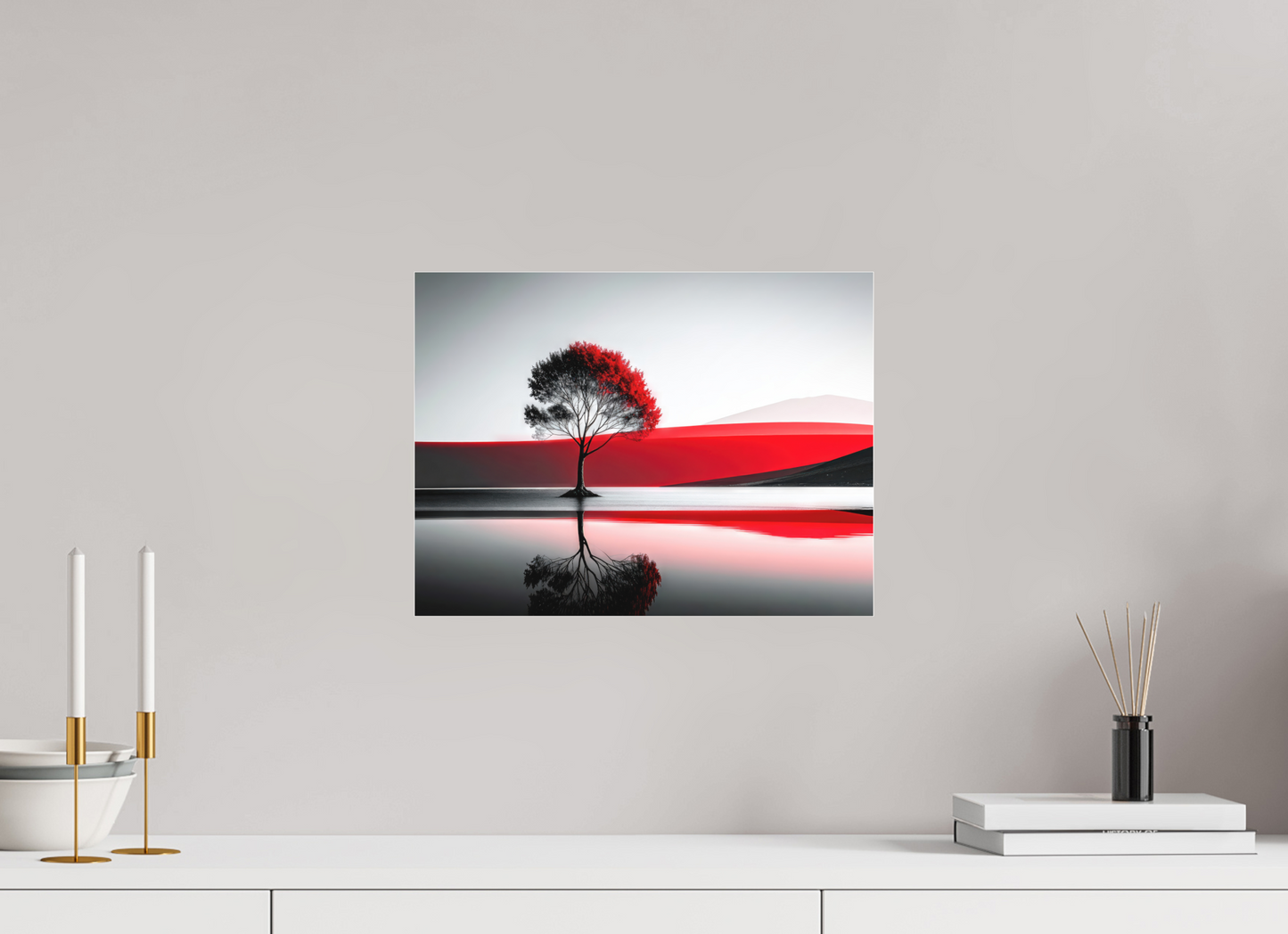 40 x 30 cm, Fine Art Pigmentdruck hinter Acrylglas Baum am Ufer surreal-01—Wandkunst, Fine Art Print, Leinwand, Acryldruck, Alu-Dibond