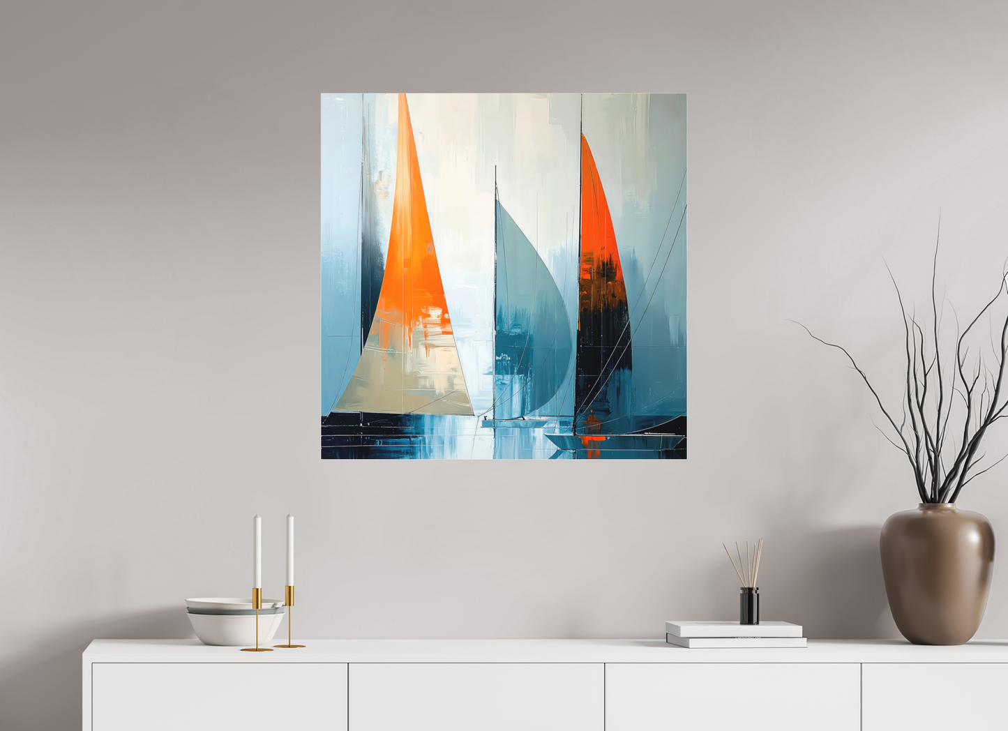 80 x 80 cm, Fine Art Pigmentdruck hinter Acrylglas Segelboot-Kunst - Abstraktion in Bewegung—Wandkunst, Fine Art Print, Leinwand, Acryldruck, Alu-Dibond