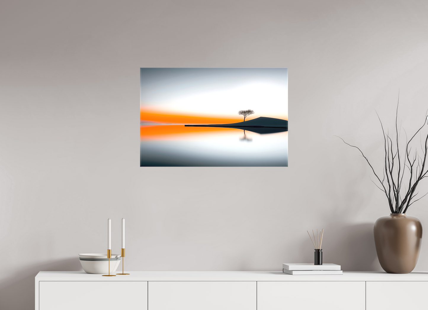 75 x 50 cm, Leinwand glänzend Uferlinie im Morgenlicht—Wandkunst, Fine Art Print, Leinwand, Acryldruck, Alu-Dibond