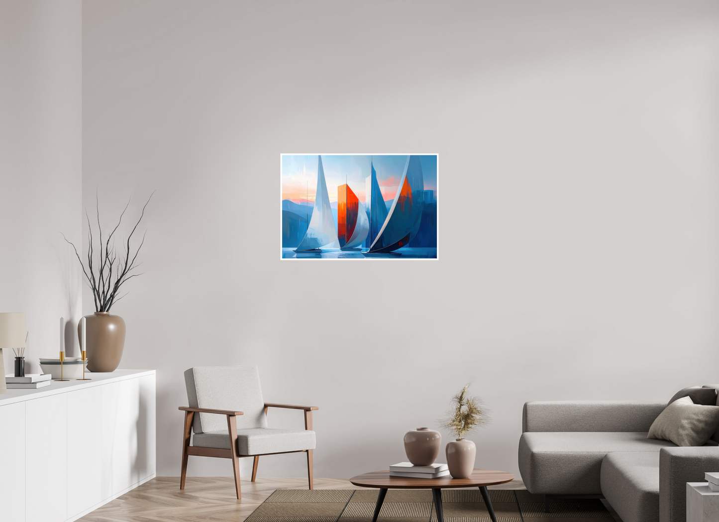 90 x 60 cm, Fine Art Print Hahnemühle Baryta Segelboote abstrakt-15-32—Wandkunst, Fine Art Print, Leinwand, Acryldruck, Alu-Dibond