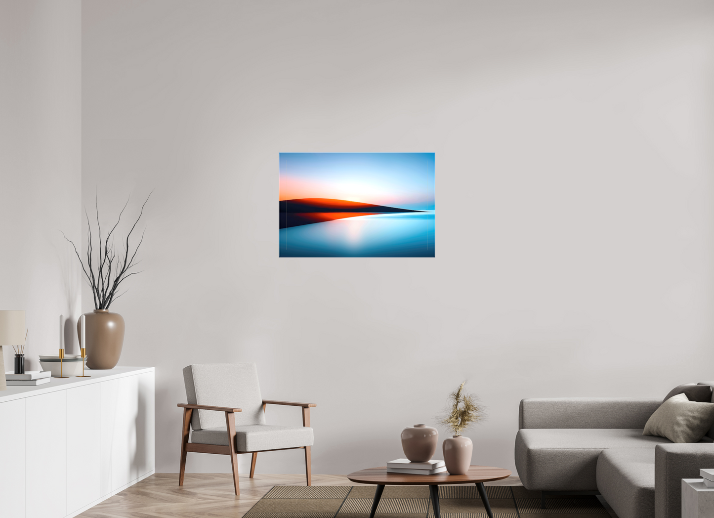 90 x 60 cm, Leinwand glänzend Lichtlinie am Horizont-01—Wandkunst, Fine Art Print, Leinwand, Acryldruck, Alu-Dibond