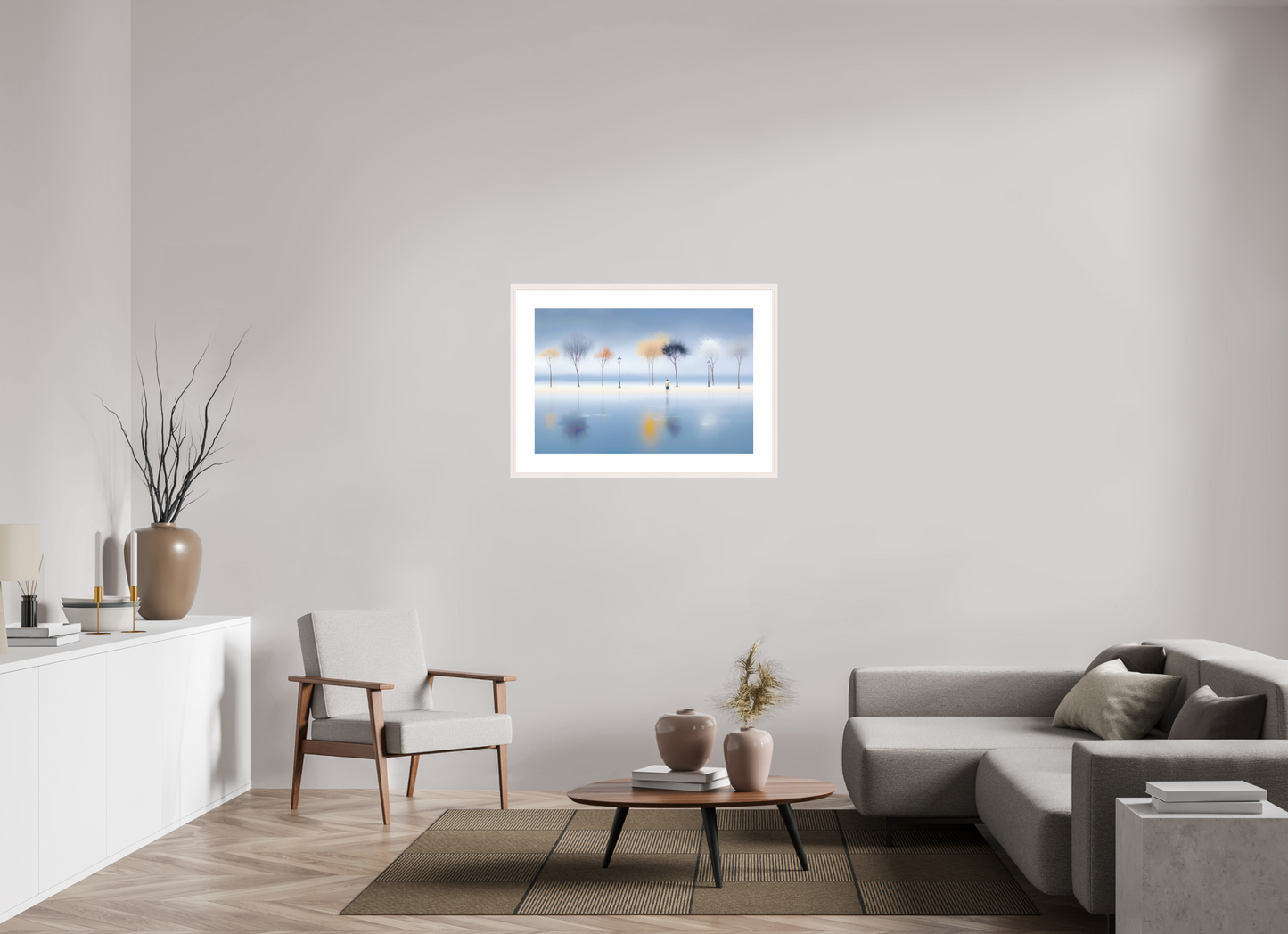 90 x 60 cm, Fine Art Print gerahmt Stilles Ufer, ferne Gedanken